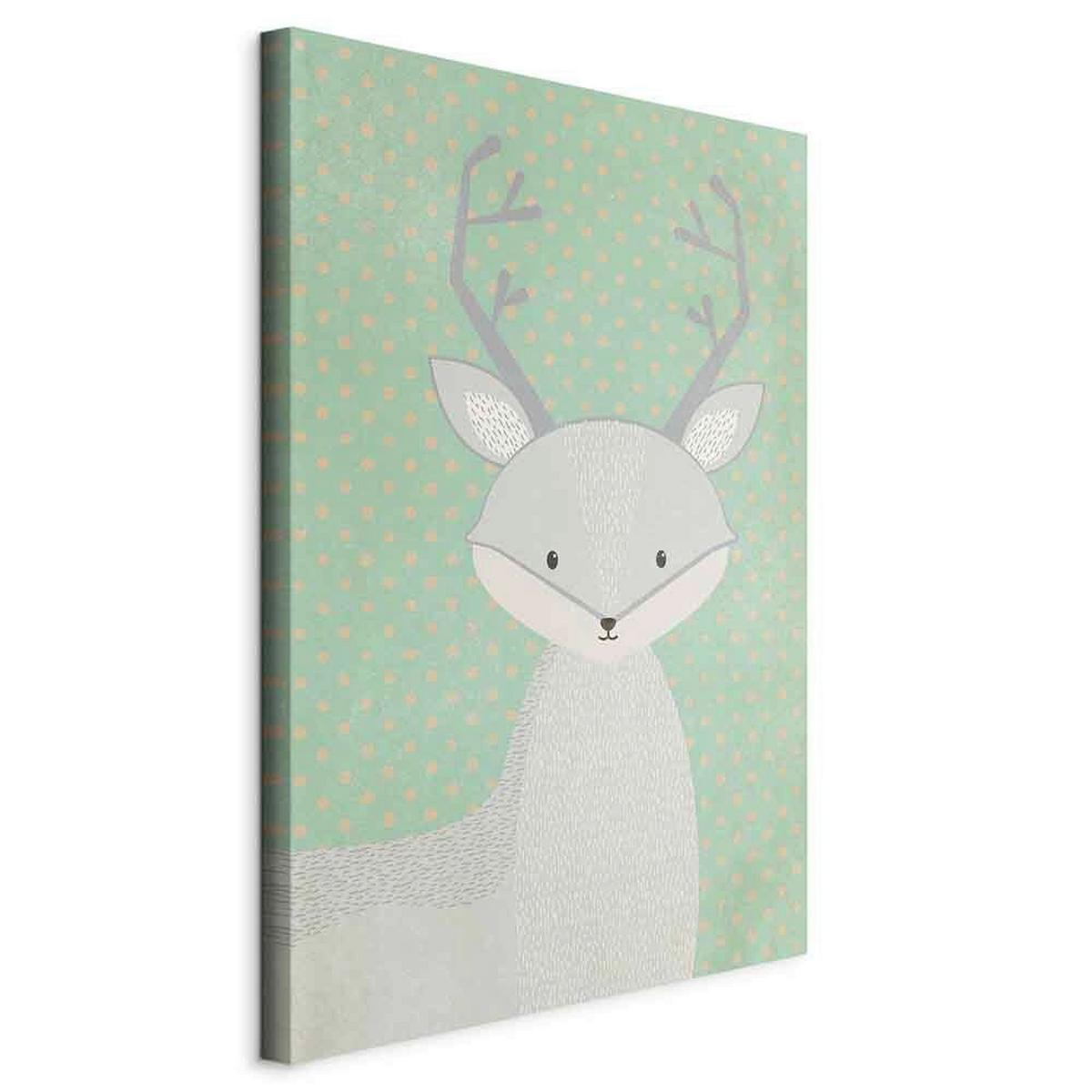 Slika Na Platnu Young Deer - sivobež/žajbljevo zelena, Basics, tekstil/les (80/120/1,2cm) - artgeist