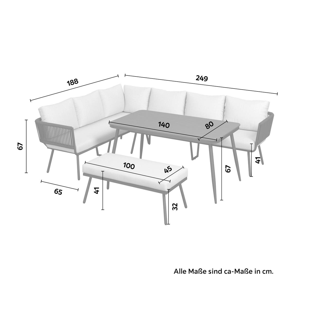 Dining-loungeset Camea - Dunkelgrau/Hellgrau, Modern, Kunststoff/Textil - Bessagi Garden
