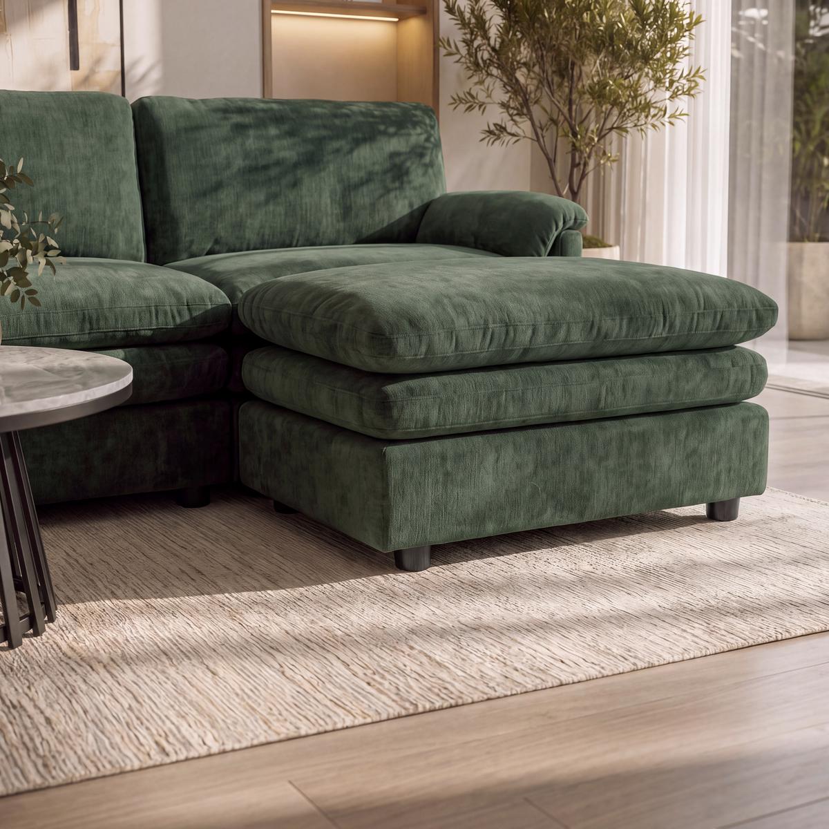Wohnlandschaft Alessia Chenille Grün - Schwarz/Grün, MODERN, Holz/Kunststoff (188/137cm) - Bessagi Home