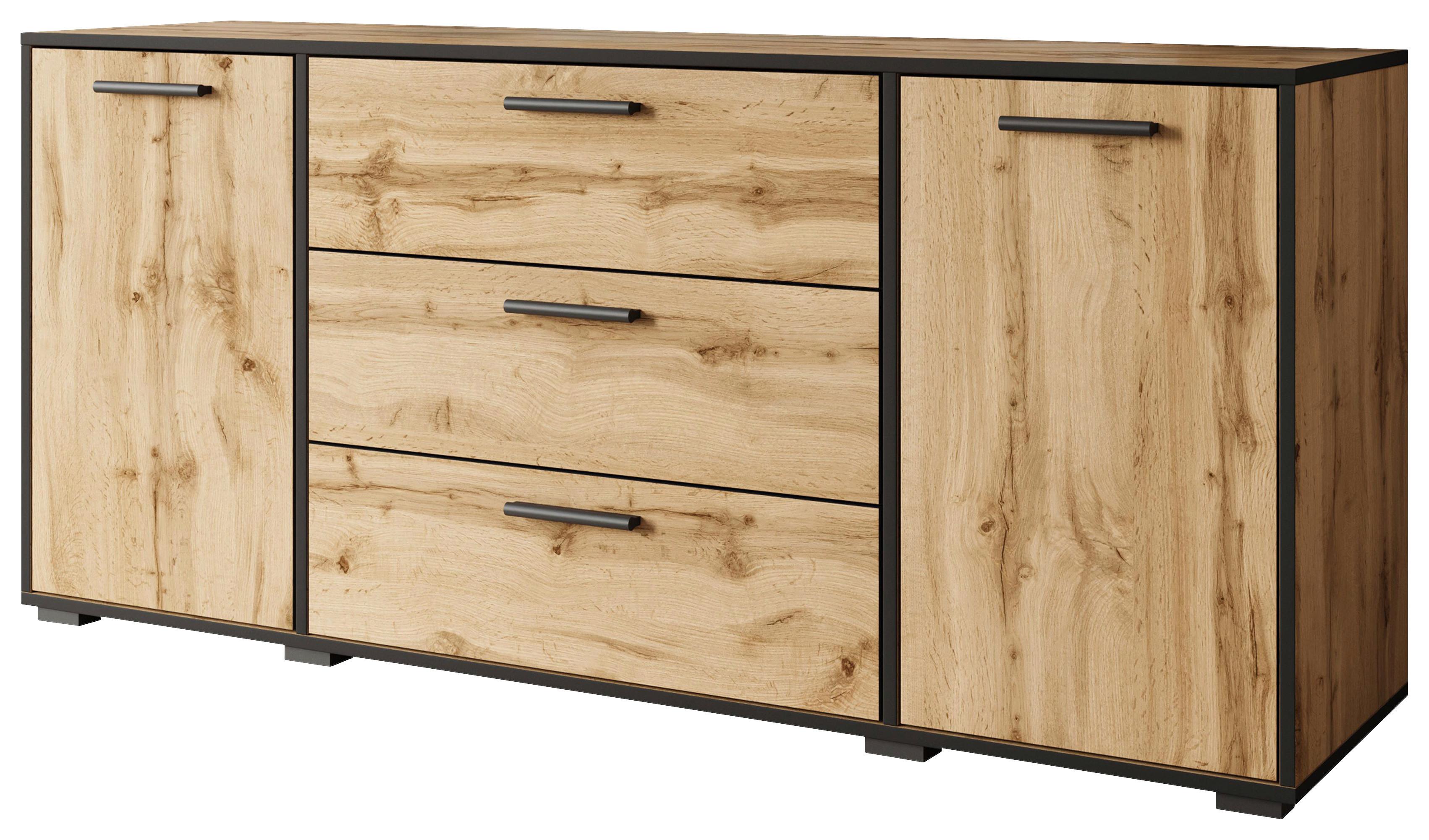 Sideboard Bogota ca. 150x68 cm Eiche Wotan - Eiche Wotan/Schwarz, Basics, Holzwerkstoff/Kunststoff (150/68/40cm) - MID.YOU