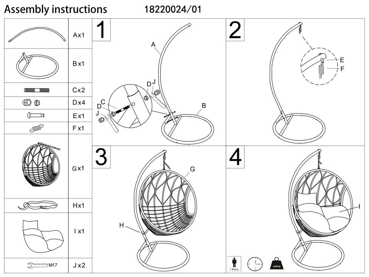 Hängesessel Romea Grau Metall/Kunststoff/Textil - Grau, MODERN, Kunststoff/Textil (120/196/105cm) - Bessagi Garden