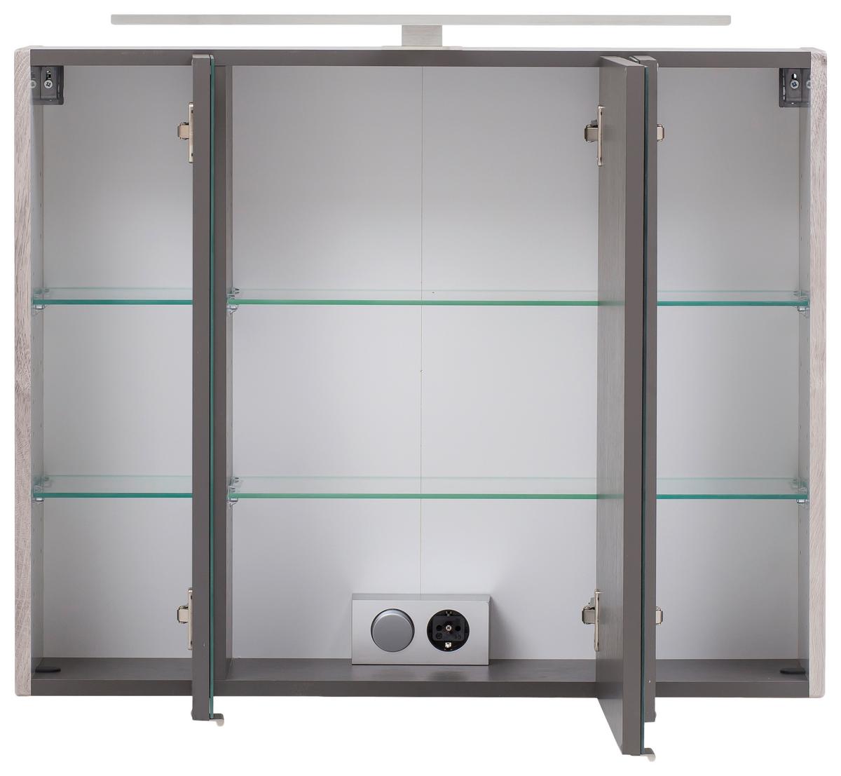 Spiegelschrank Stockholm mit LED 3-türig ca. 80x64x20 cm - Eichefarben/Alufarben, KONVENTIONELL, Glas/Holzwerkstoff (80/64/20cm) - Held