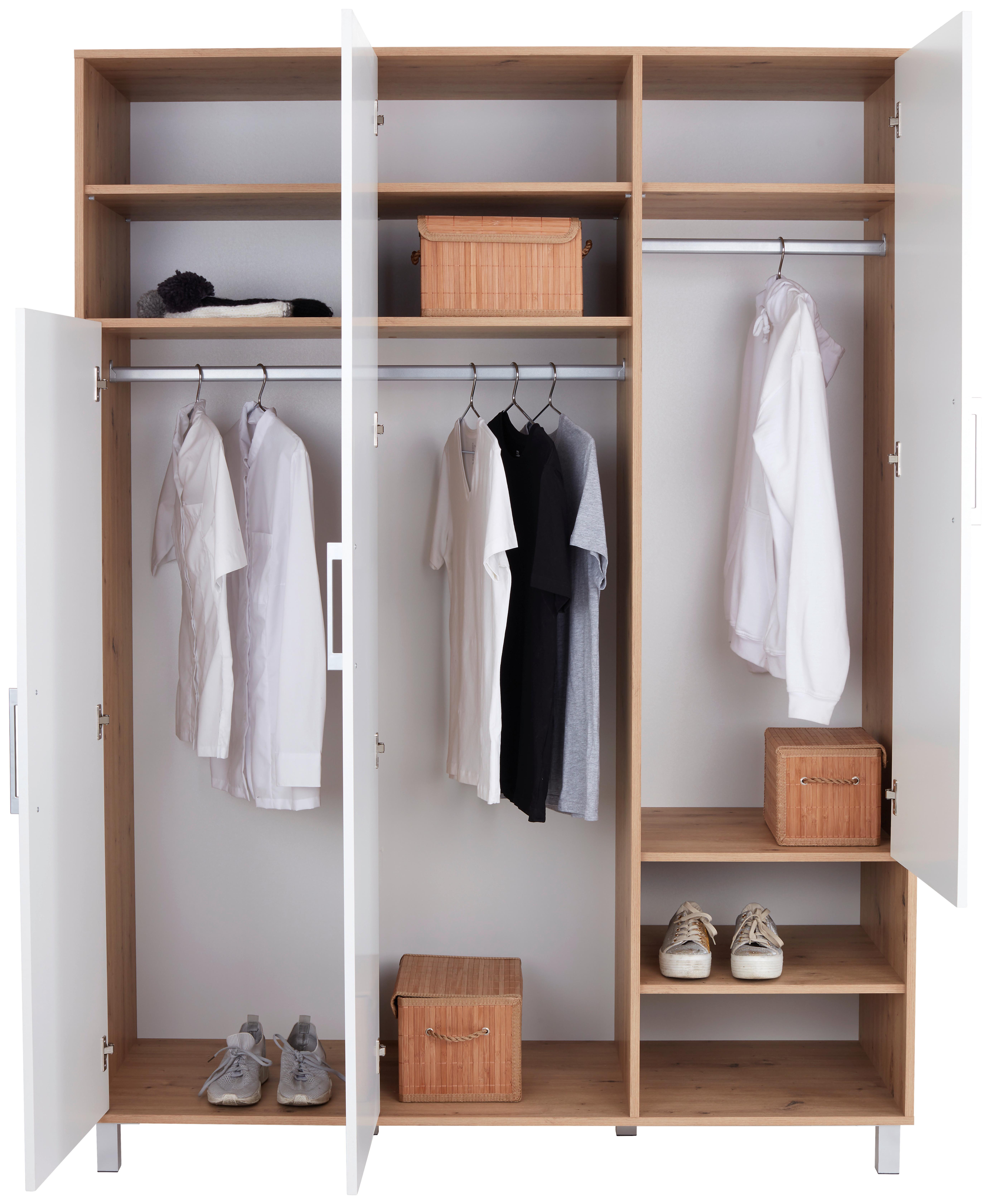 Ormar Za Odjeću Box - bijela/boje hrasta, Moderno, drvni materijal/plastika (147/205/55cm) - Modern Living