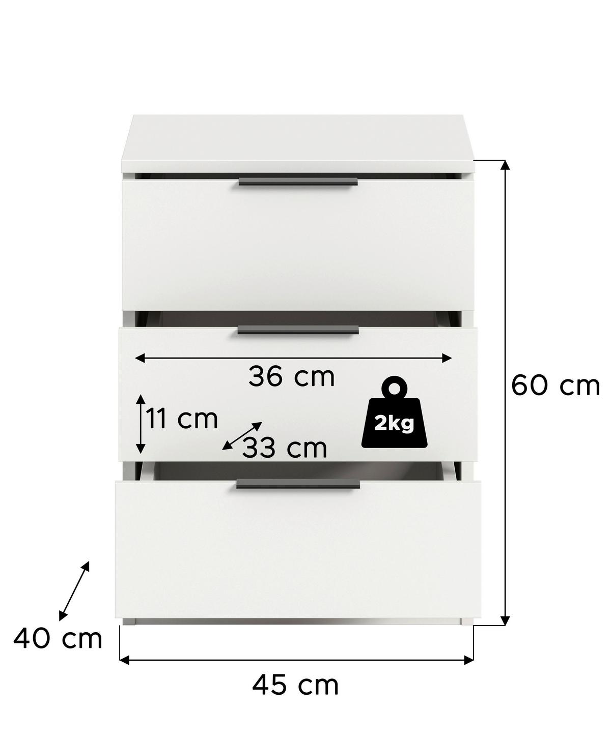 Nachtkästchen KOPENHAGEN ca.45x60x40cm Weiß - Schwarz/Weiß, MODERN, Holzwerkstoff/Kunststoff (45/60/40cm) - MID.YOU