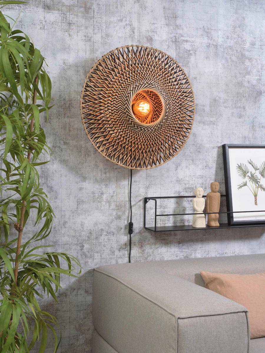 Wandleuchte Bali in Schwarz/Braun max. 40 Watt - Hellbraun/Schwarz, Design, Naturmaterialien/Metall (60/15cm) - Good & Mojo