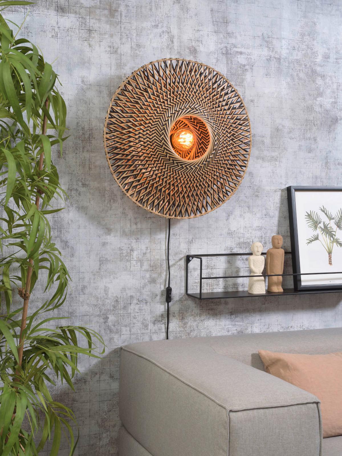 Wandleuchte Bali in Schwarz/Braun max. 40 Watt - Hellbraun/Schwarz, Design, Naturmaterialien/Metall (60/15cm) - Good & Mojo