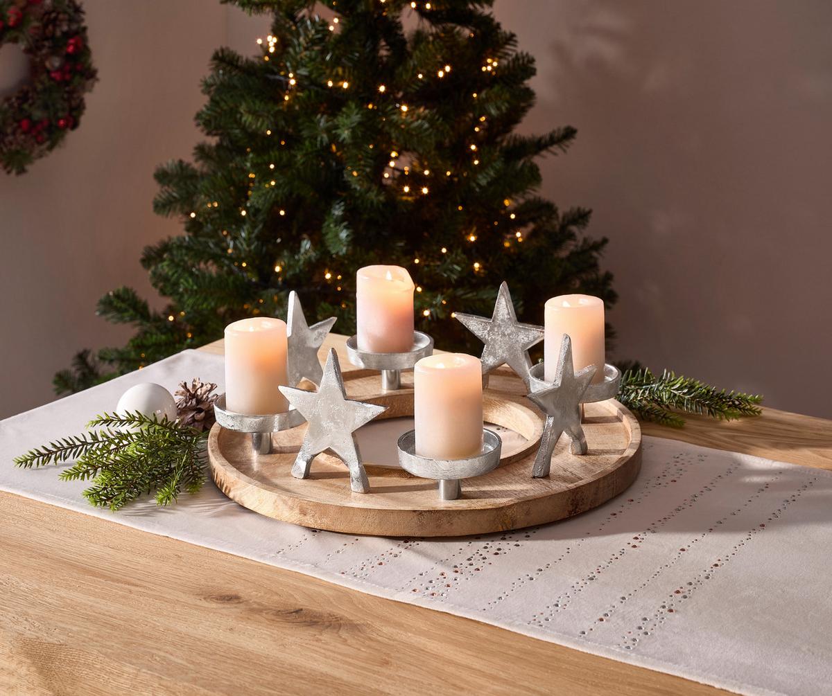 WIENIEC ADWENTOWY 8073710 - kolor naturalny, Natur, metal/drewno (39/13cm) - X-Mas