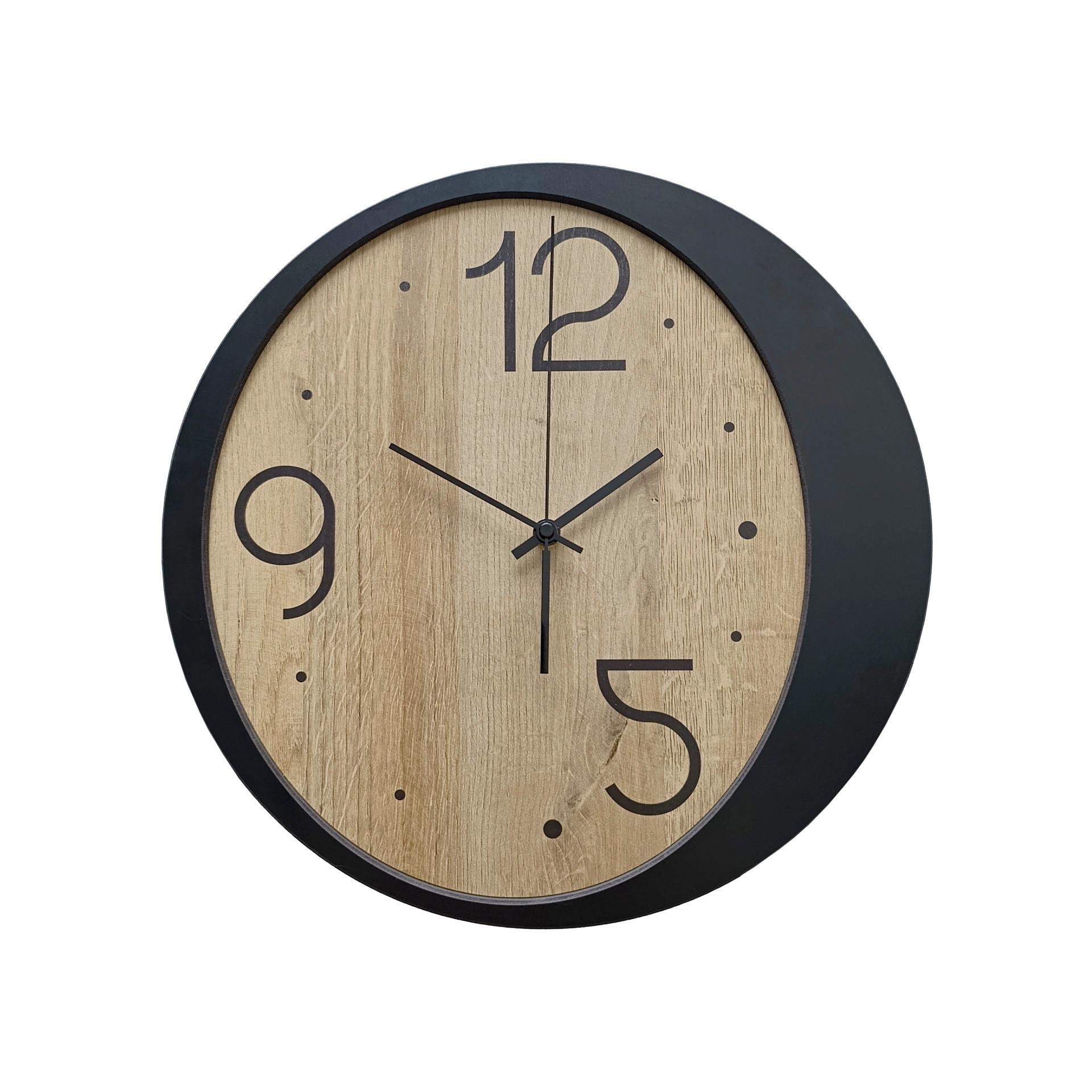 Wanduhr Schwarz/Eichefarben Ø ca. 36cm - Eichefarben/Schwarz, Basics, Holz/Kunststoff (36cm)