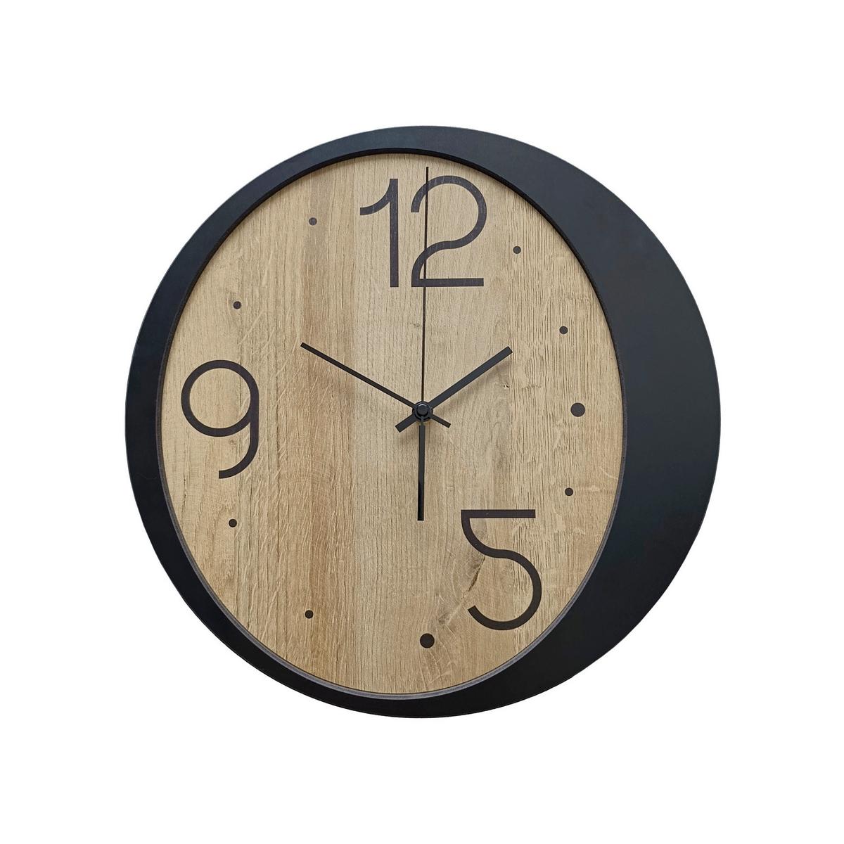 Wanduhr Schwarz/Eichefarben Ø ca. 36cm - Eichefarben/Schwarz, Basics, Holz/Kunststoff (36cm)