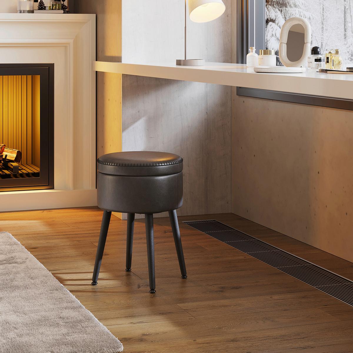 Hocker in Braun/Schwarz aus Metall, Lederlook - Creme/Schwarz, Trend, Holzwerkstoff/Textil (32/44/32cm) - MID.YOU