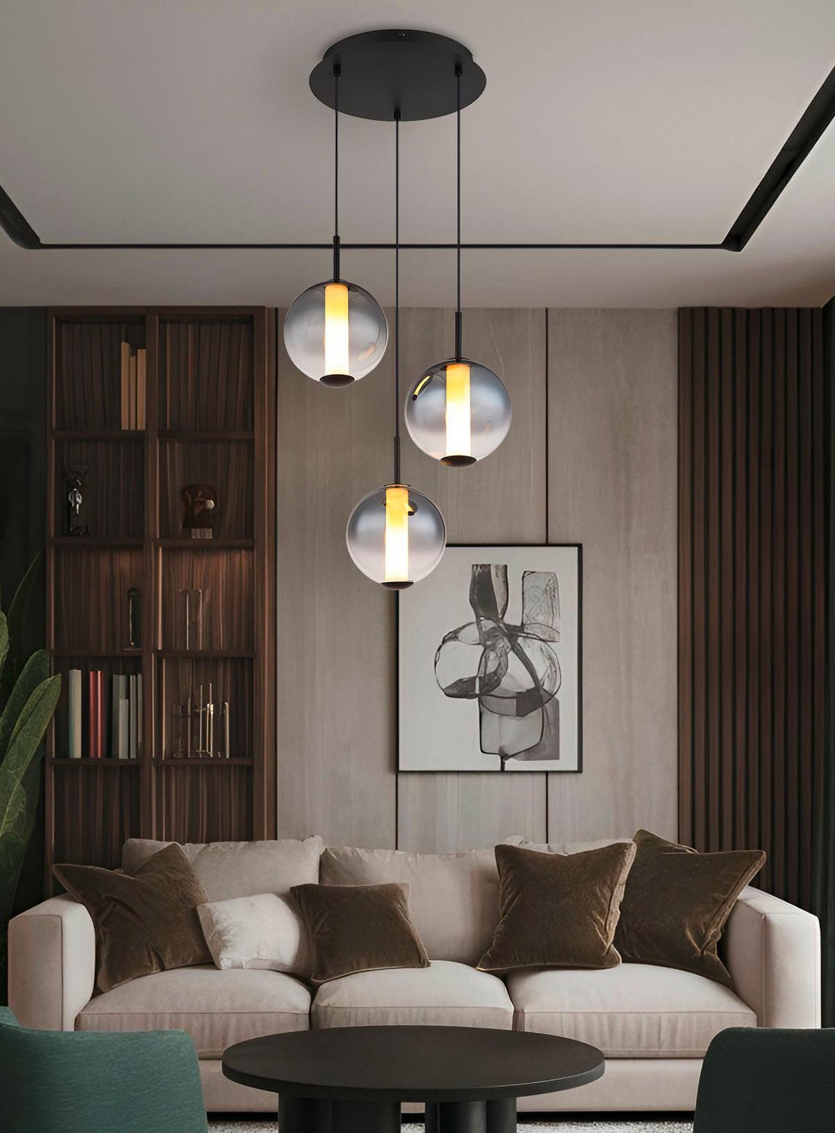 LED-HÄNGELEUCHTE 15798-3HR LACY - Weiss/Schwarz, Konventionell, Glas/Kunststoff (38/120cm) - Globo