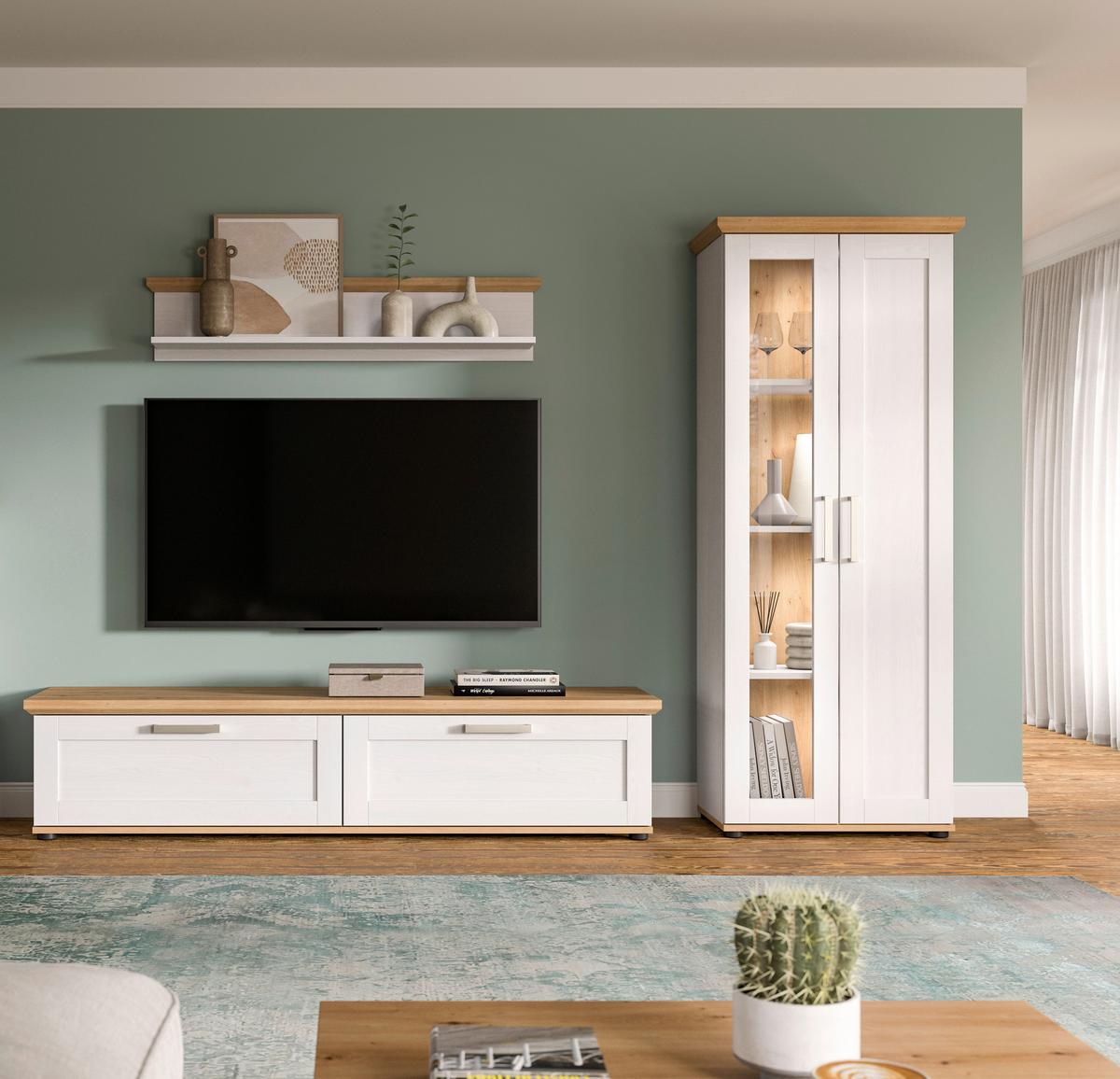 Dnevni Regal Verona, Bela, Barva Macesna, 3-Delni - srebrne barve/črna, Design, umetna masa/leseni material (240/161/40cm) - Livetastic