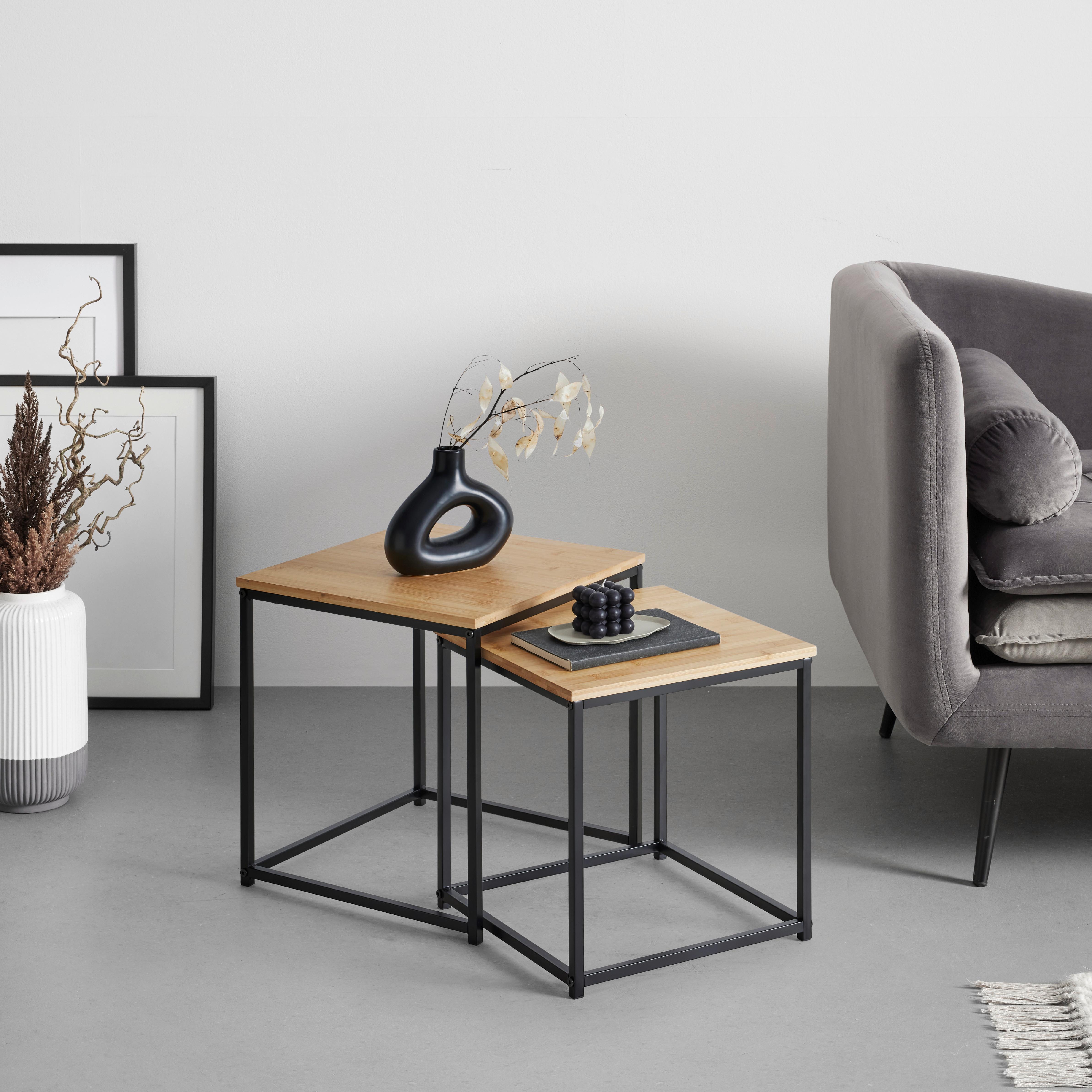 SIDOBORD SET KOKO -EXKLUSIV- - svart/naturfärgad, Lifestyle, metall/naturmaterial (34/38/36/40/34/38cm) - Mömax