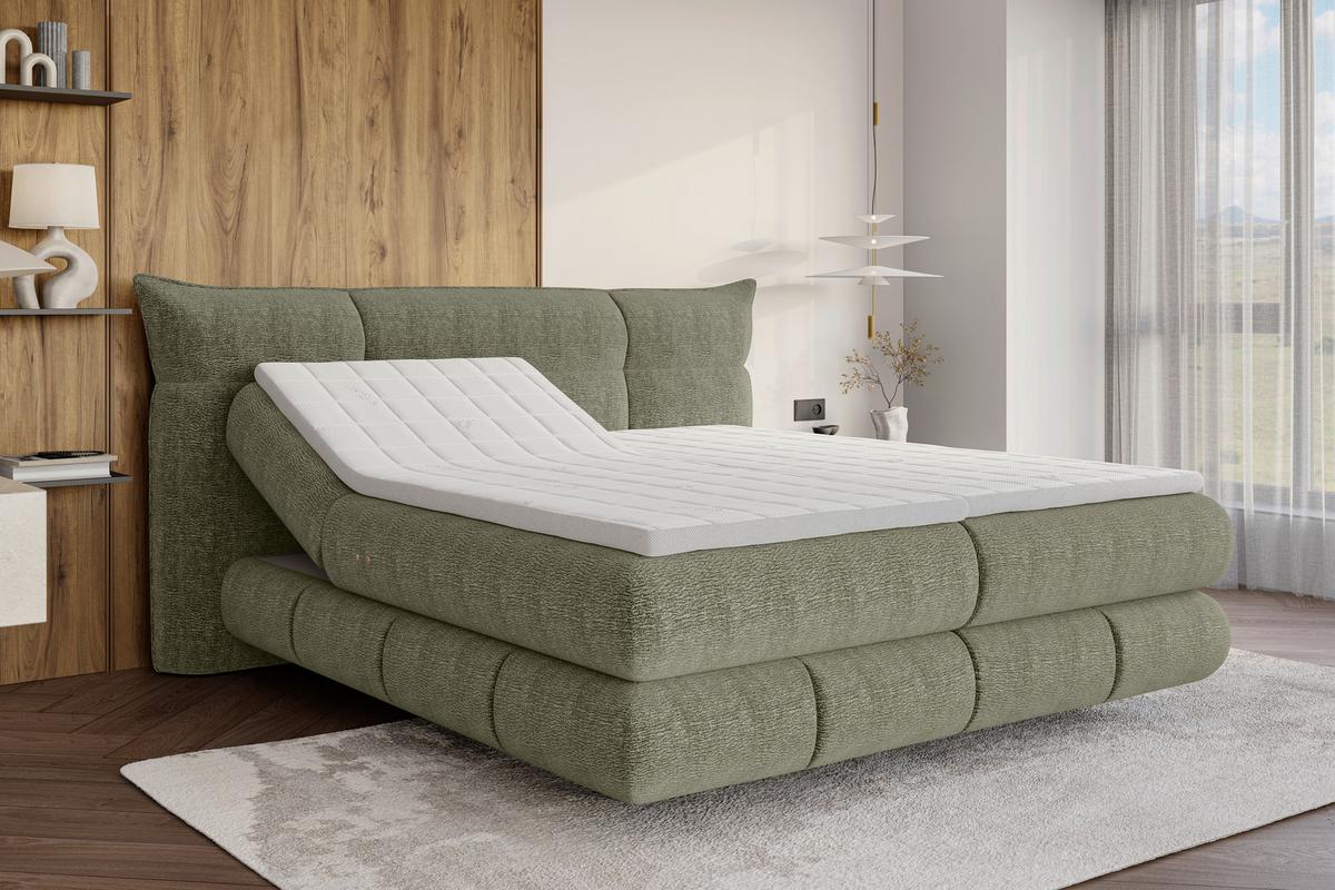 Boxspringbett Auris - Schwarz/Olivgrün, Konventionell, Kunststoff/Textil (140/200cm) - Sembella