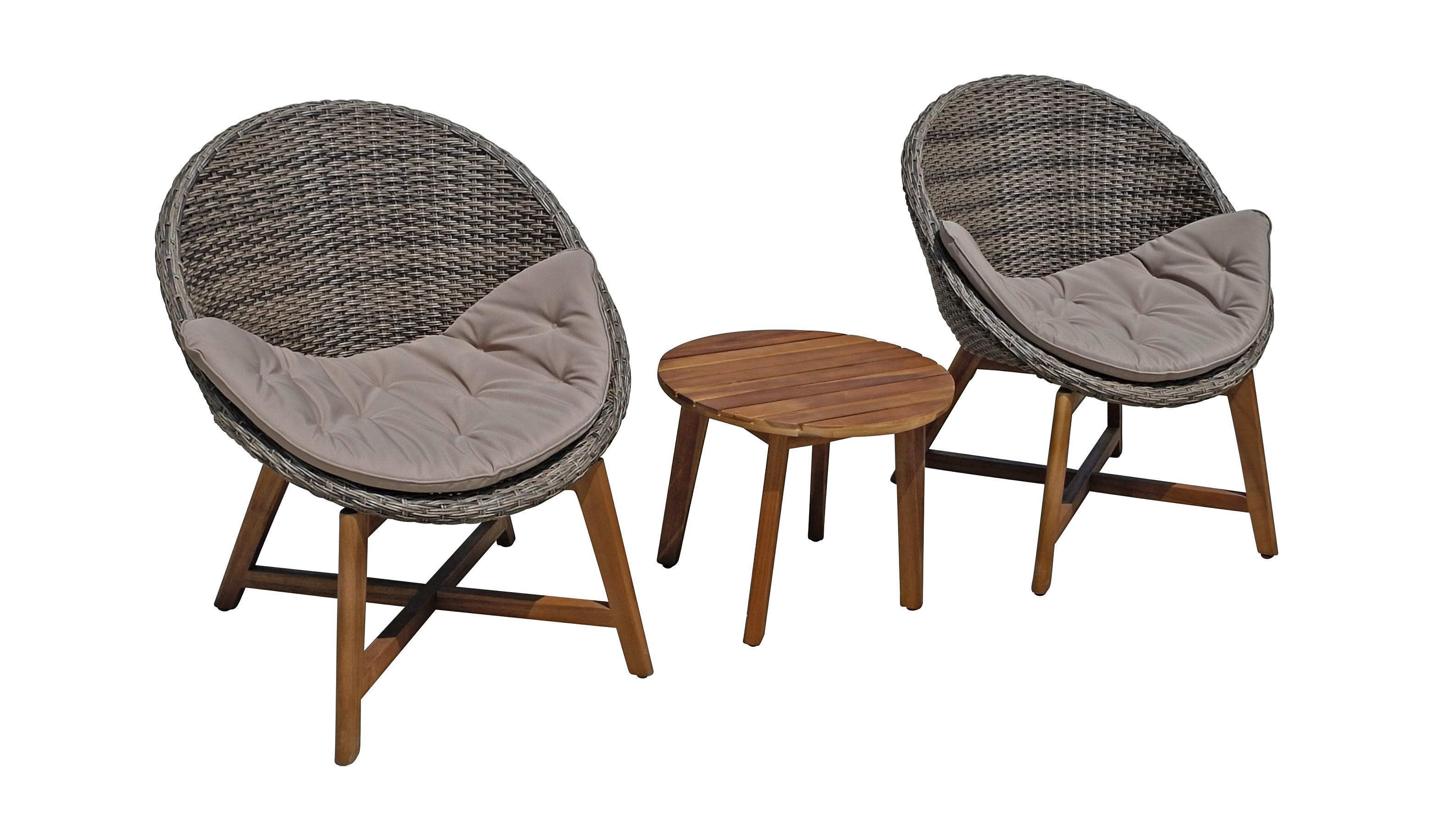 Balkonset 3-tlg. Kunststoffgelecht Taupe - Taupe/Hellgrau, Basics, Holz/Kunststoff (65/81/69cm) - Gardenson
