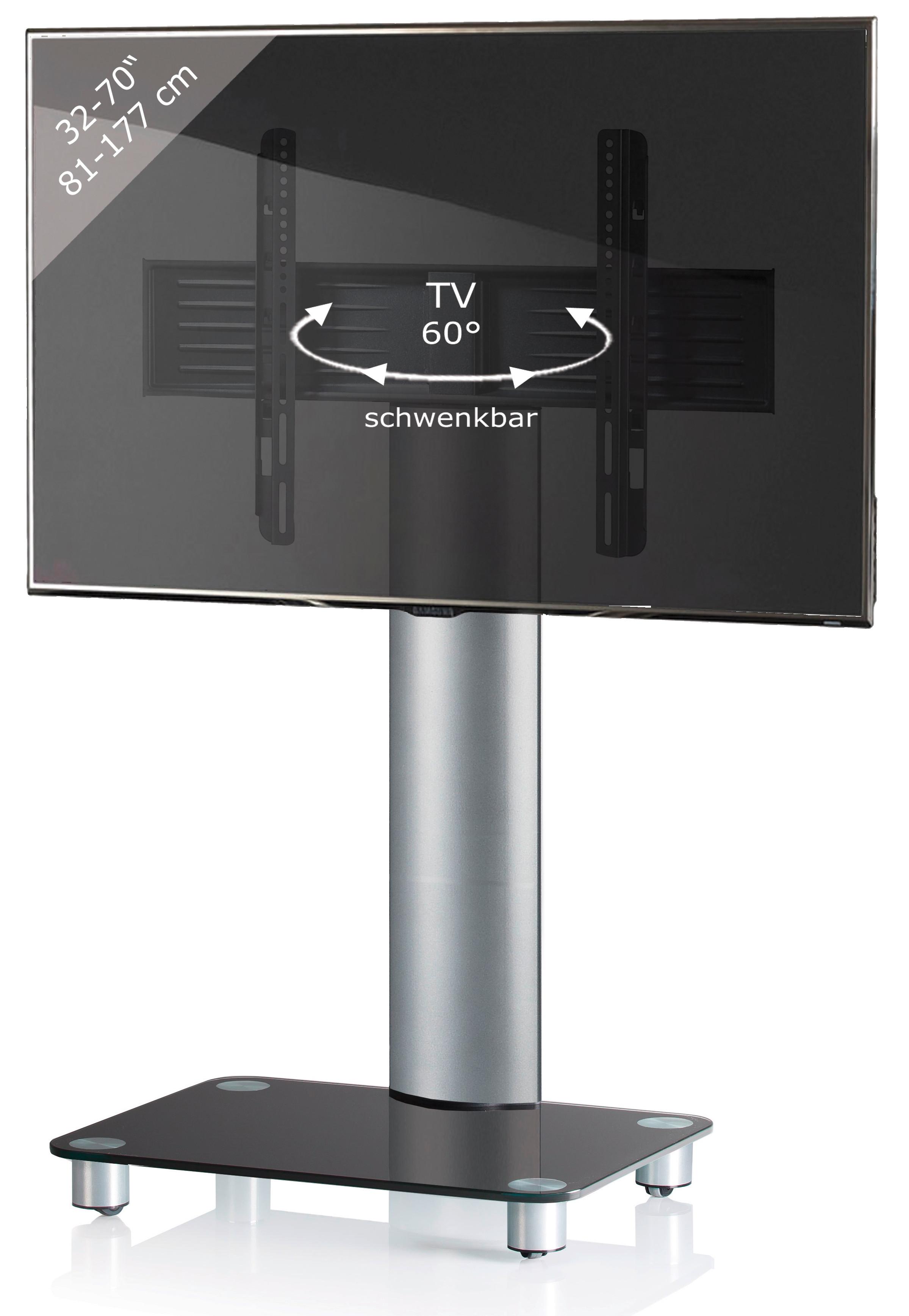 TV-Rack Tosal m. Rollen ca. 60x100 cm Schwarz/Silber - Silberfarben/Schwarz, KONVENTIONELL, Glas/Metall (60/100/44cm) - MID.YOU