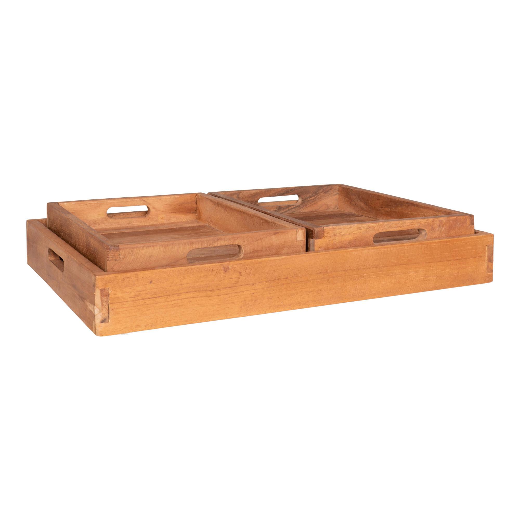Serviertablett-Set Faro Tray Teakfarben, 3-teilig - Teakfarben, Design, Holz (38/58cm)