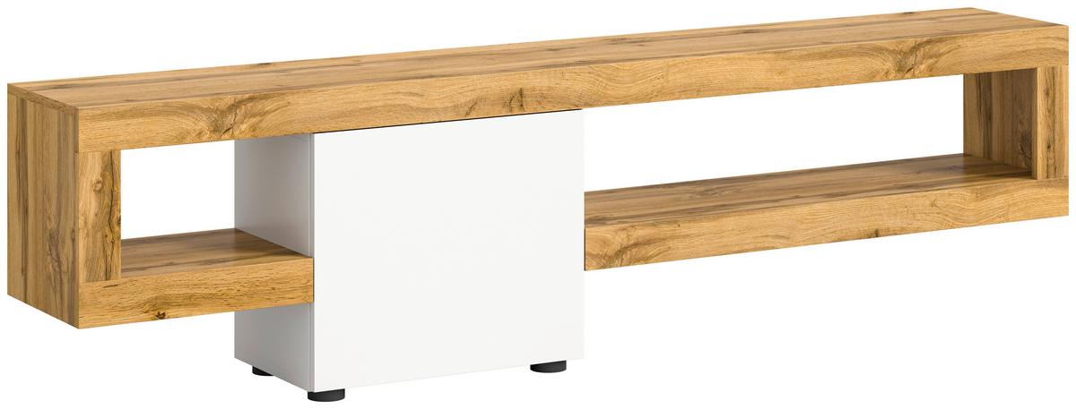 Nizka Omarica Samba, Barva Hrasta, Bela - črna/barve hrasta, Design, umetna masa/leseni material (190/51/30cm) - MID.YOU