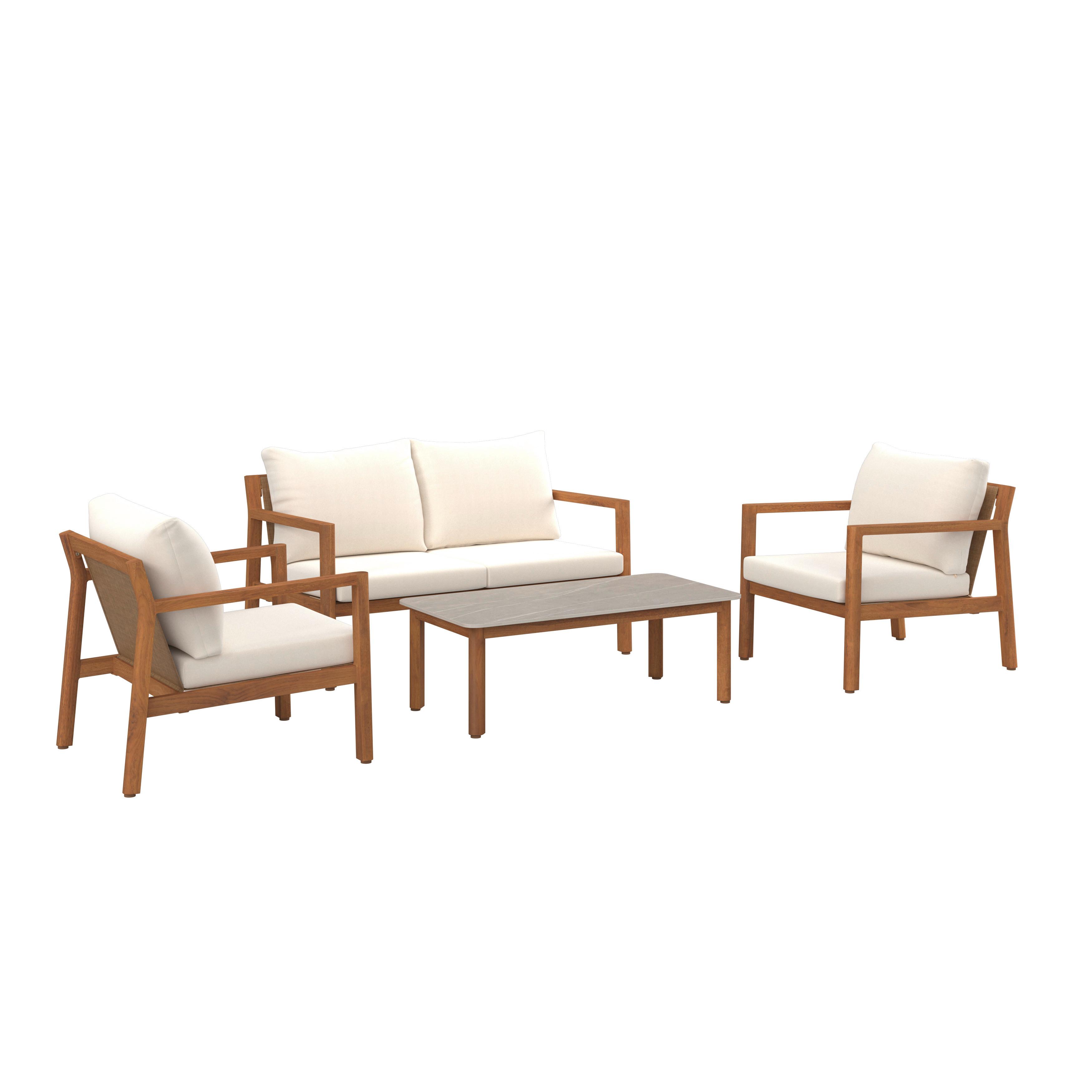Gartenset Kristina Beige/Walnussfarben, 4-teilig - Beige/Walnussfarben, MODERN, Textil/Metall (130/68/80,5cm) - Mömax