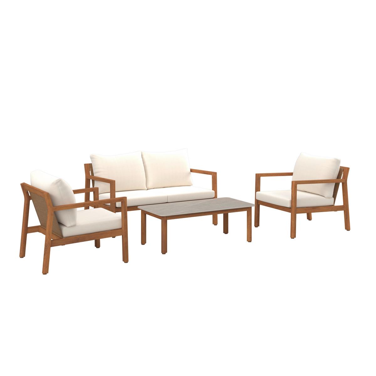 Gartenset Kristina Beige/Walnussfarben, 4-teilig - Beige/Walnussfarben, MODERN, Textil/Metall (130/68/80,5cm) - Mömax