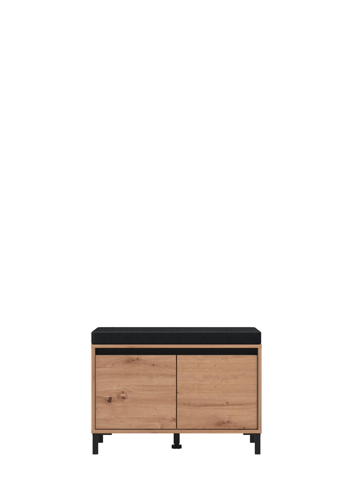 Előszobapad Arran - fekete/Artisan tölgy, Modern, faalapú anyag/textil (80/52/40cm) - Xora