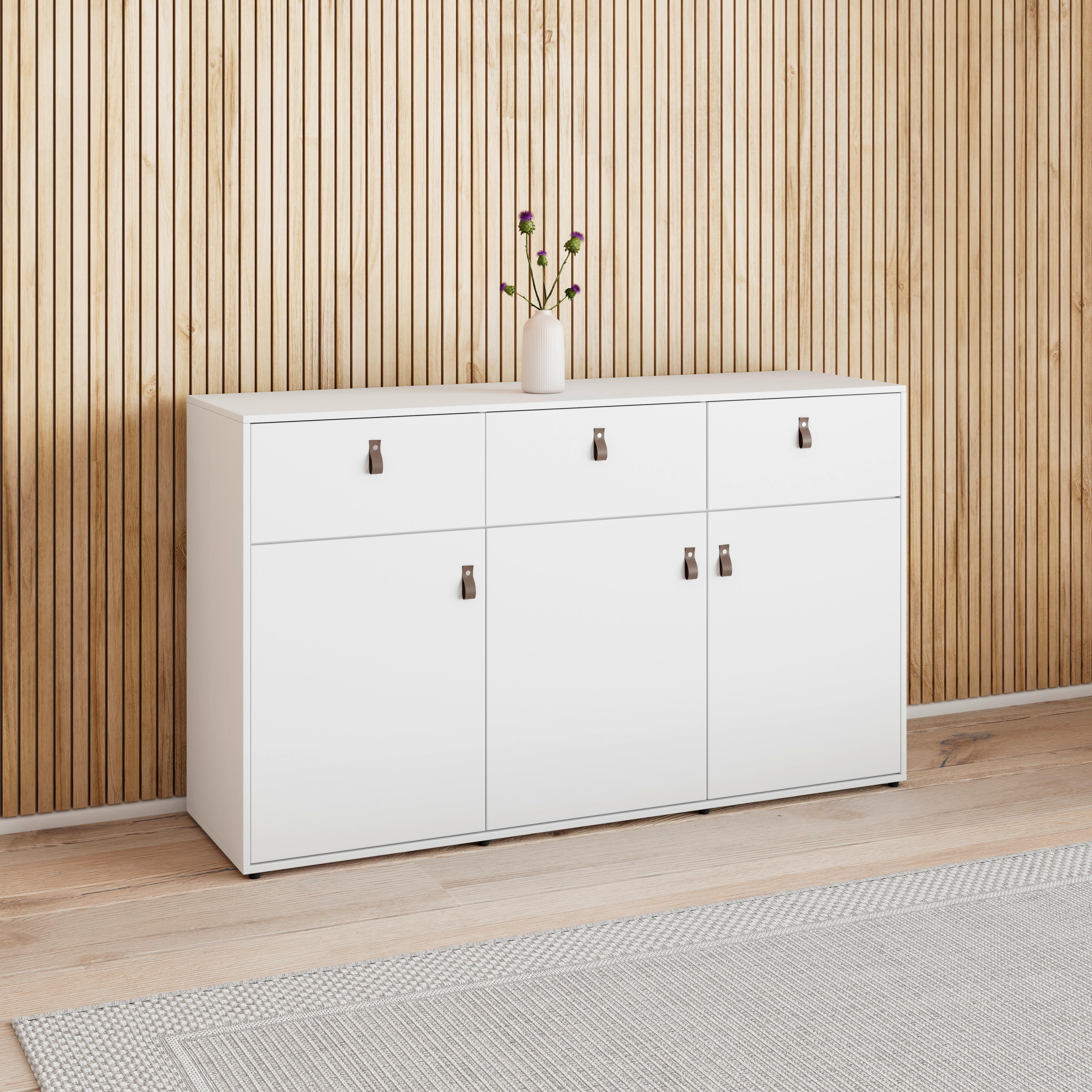 Sideboard Mick Weiß MDF - Schwarz/Braun, MODERN, Kunststoff/Textil (138/80/40cm) - Bessagi Home