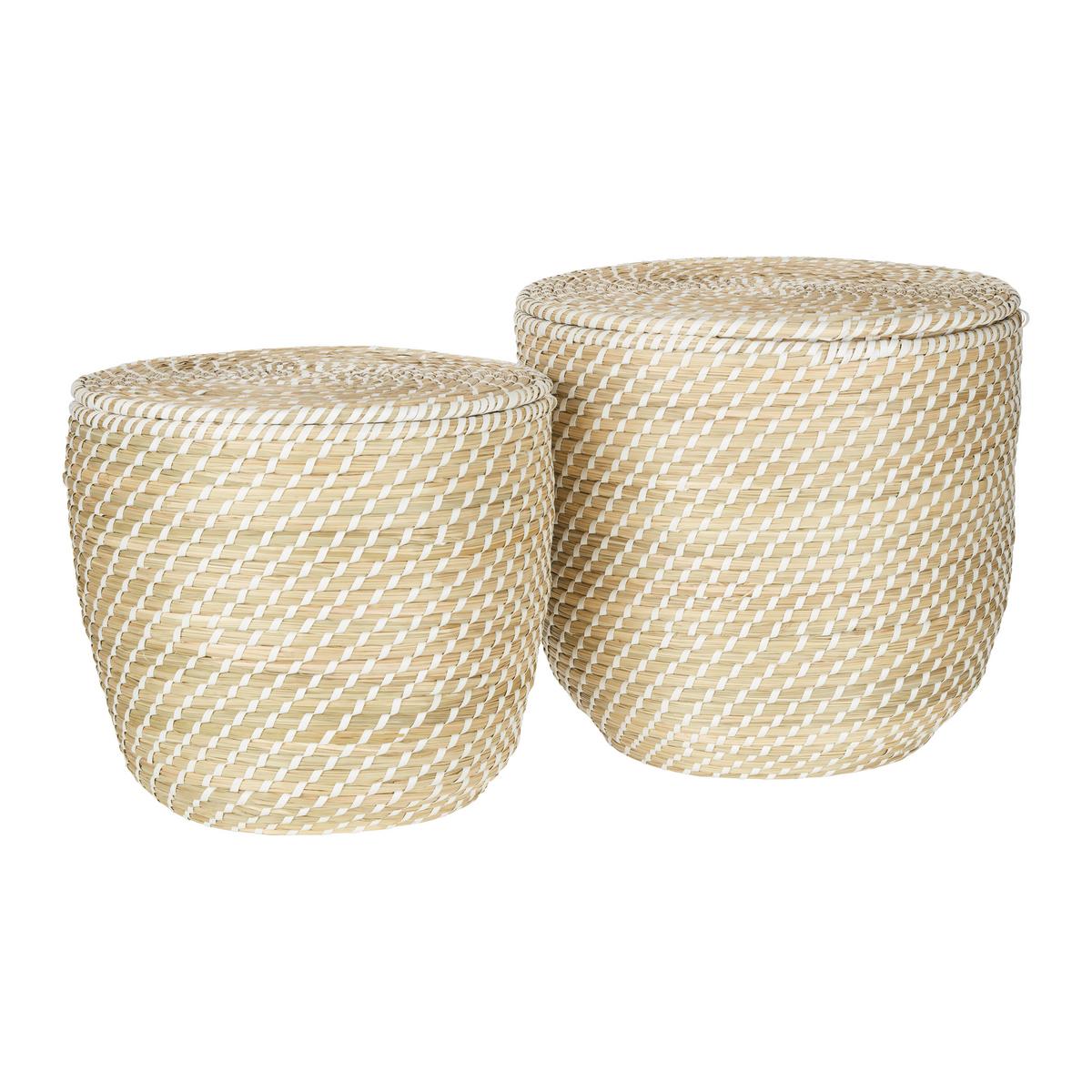 Wäschekorb Phil in Natur/Weiß Ø ca. 35cm - Naturfarben/Weiß, KONVENTIONELL, Naturmaterialien/Kunststoff (35/33cm) - Mömax