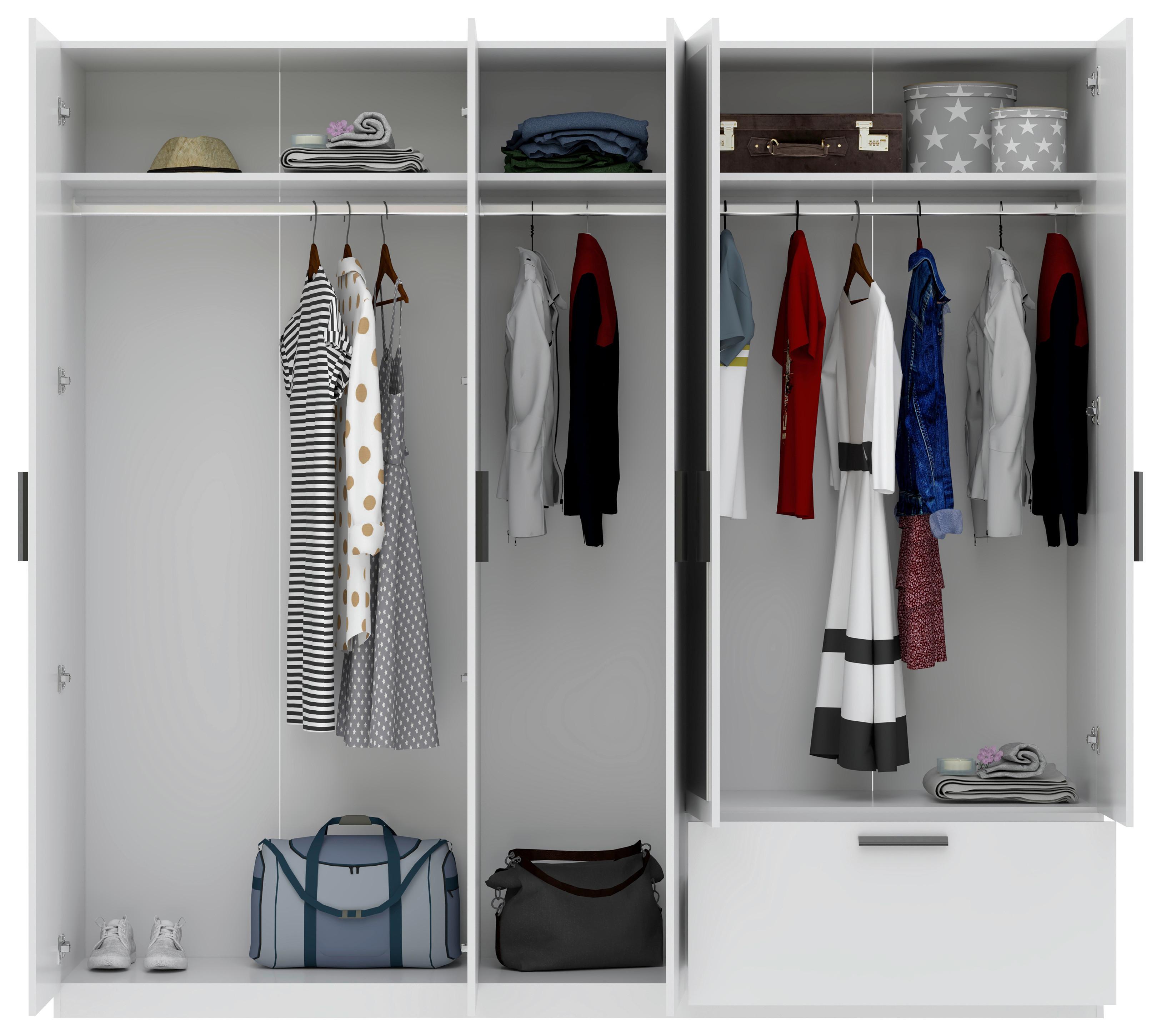 GARDEROB MED GÅNGJÄRNSDÖRRAR MILOS 5T1S2S - vit/svart, Modern, trämaterial/glas (225/210/54cm) - Mömax