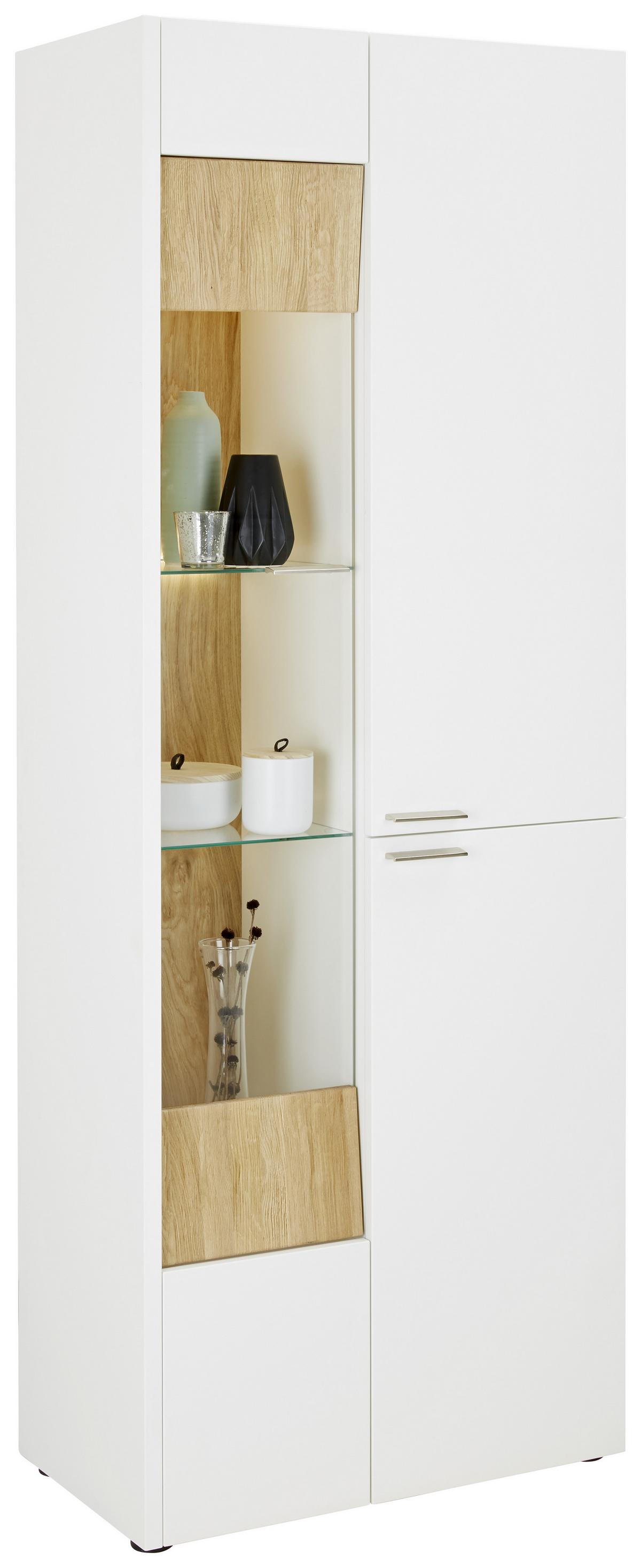 Vitrine aus Eiche Massiv - Weiss/Edelstahlfarben, Modern, Holz/Holzwerkstoff (73/201/40cm) - Premium Living