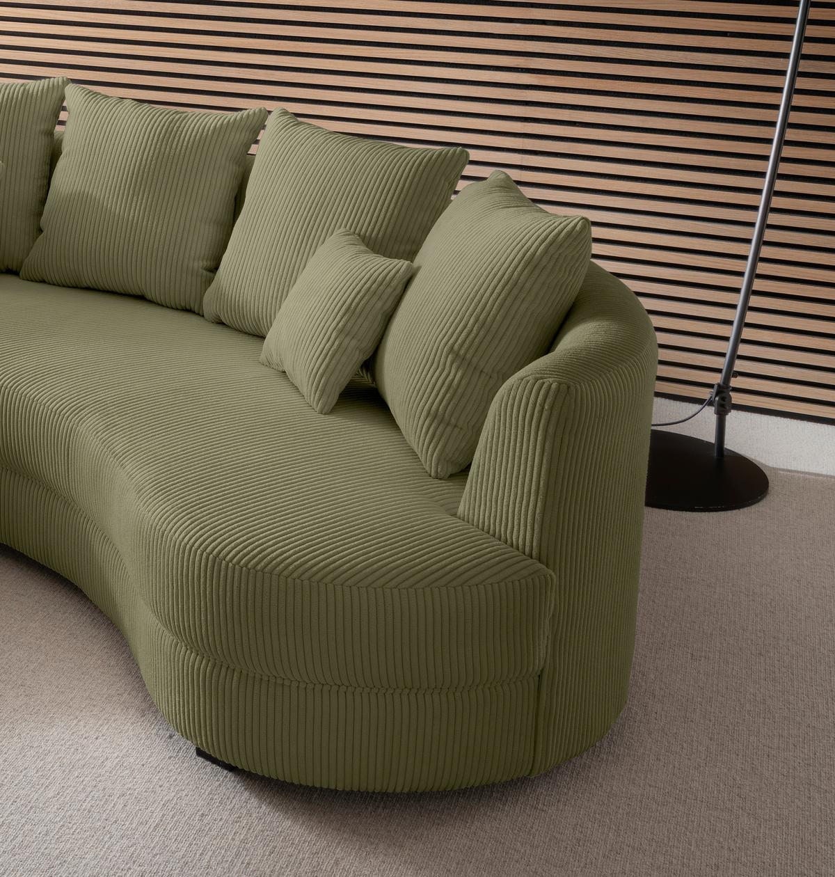 Wohnlandschaft Limoncello m. Hocker ca. 300x160cm Olivgrün - Schwarz/Olivgrün, Design, Kunststoff/Textil (300/160cm) - Livetastic