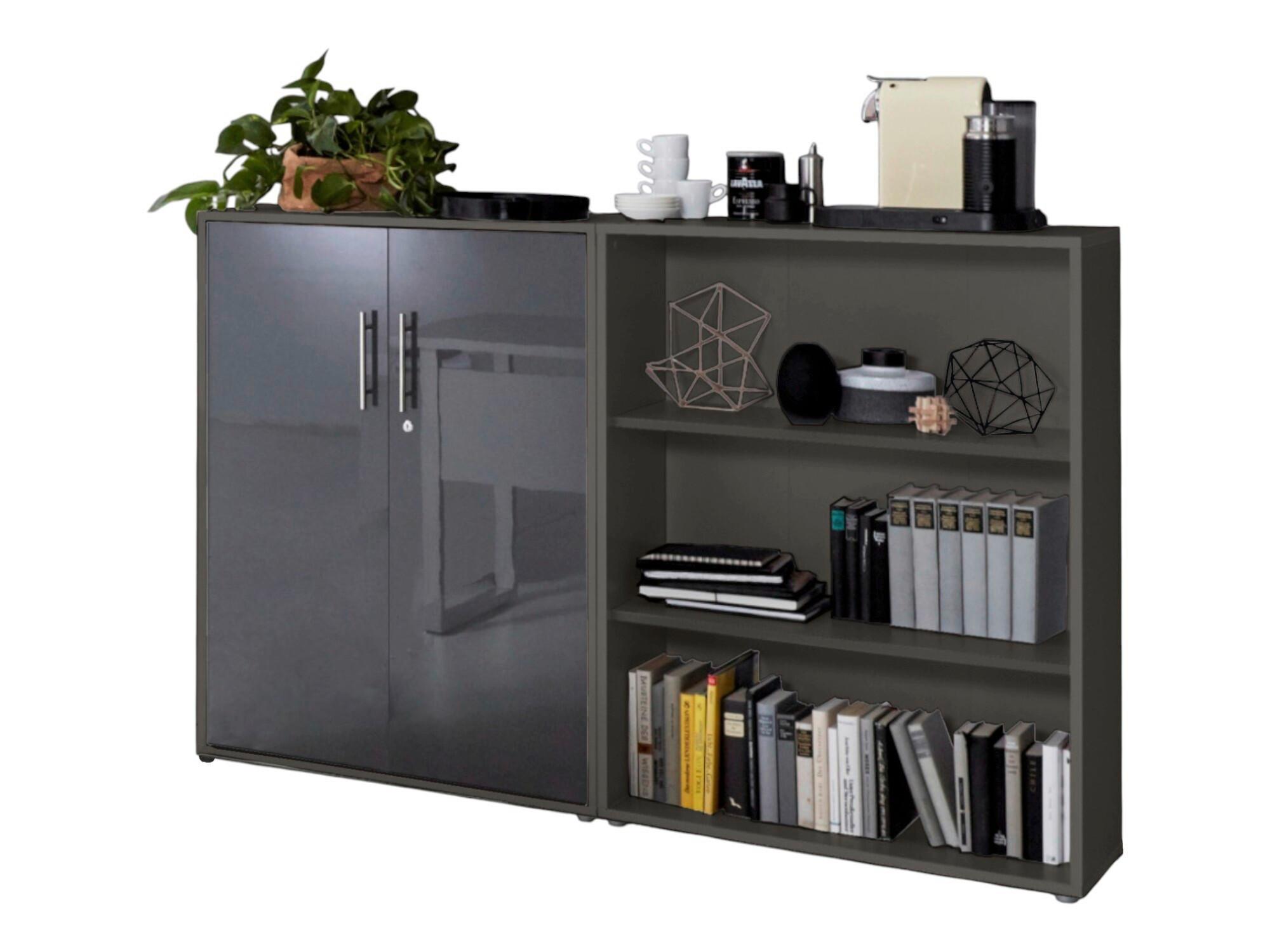 AKTENSCHRANK OFFICE EDITION-SW SET 1 NIEDR. - Anthrazit/Anthrazit Hochglanz, MODERN, Holzwerkstoff (168,8/113,6/33cm) - MID.YOU