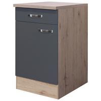 Küchenunterschrank Shadow ca. 50x85x60 cm Grau/Eiche - Edelstahlfarben/Dunkelgrau, MODERN, Holzwerkstoff/Metall (50/85/60cm) - FlexWell