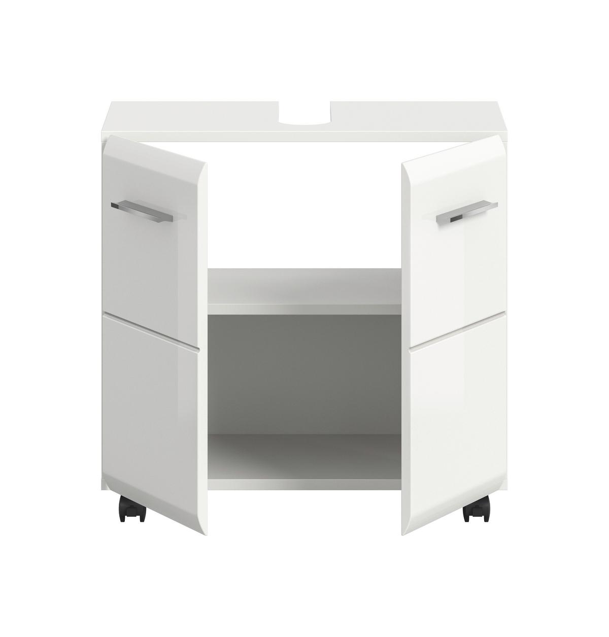 Waschbeckenunterschrank Ice Weiß/Weiß Hochglanz - Weiß Hochglanz/Silberfarben, Trend, Holzwerkstoff/Kunststoff (60/58/30cm) - MID.YOU