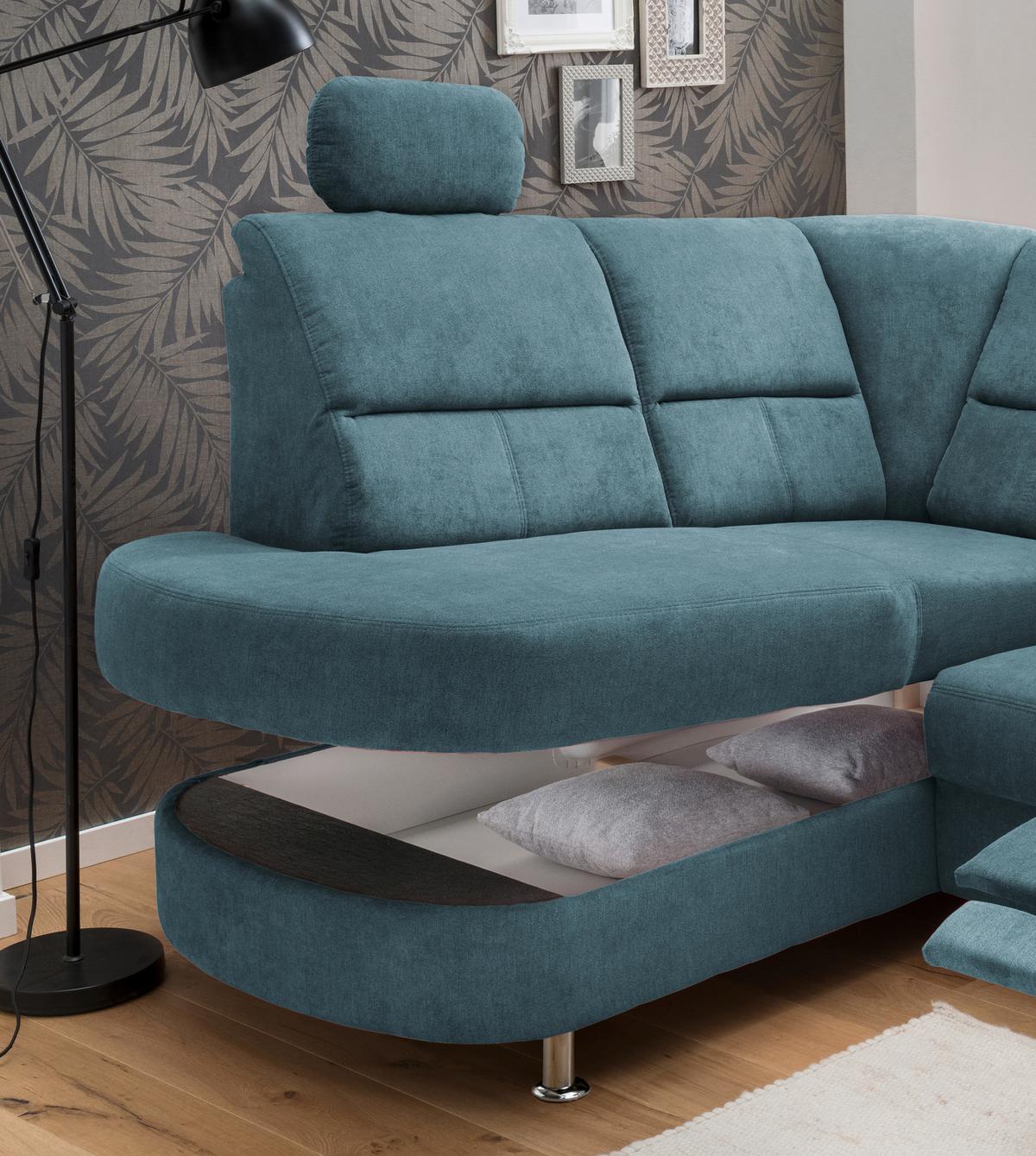 Wohnlandschaft Parole Denim Mikrofaser - Chromfarben, KONVENTIONELL, Textil/Metall (184/231cm) - Livetastic