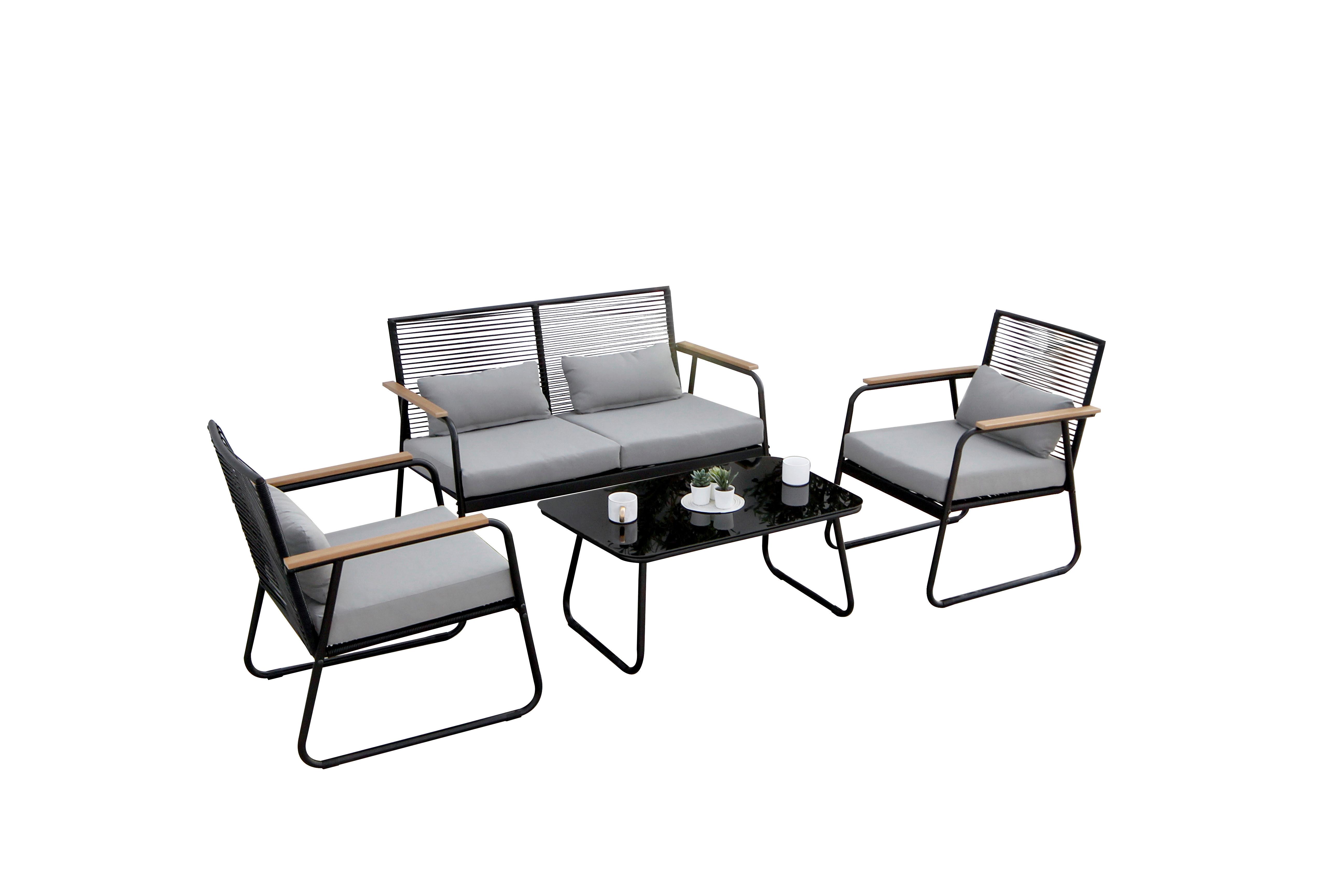 Lounge Garnitura Paxos, 4-Delni Set, Antracit - antracit/svetlo siva, Basics, kovina/steklo (116/77/71cm) - Gardenson