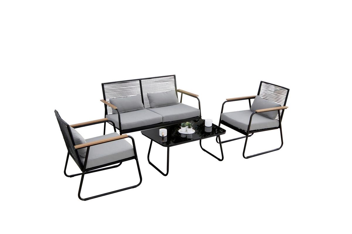 Lounge Garnitura Paxos, 4-Delni Set, Antracit - antracit/svetlo siva, Basics, kovina/steklo (116/77/71cm) - Gardenson