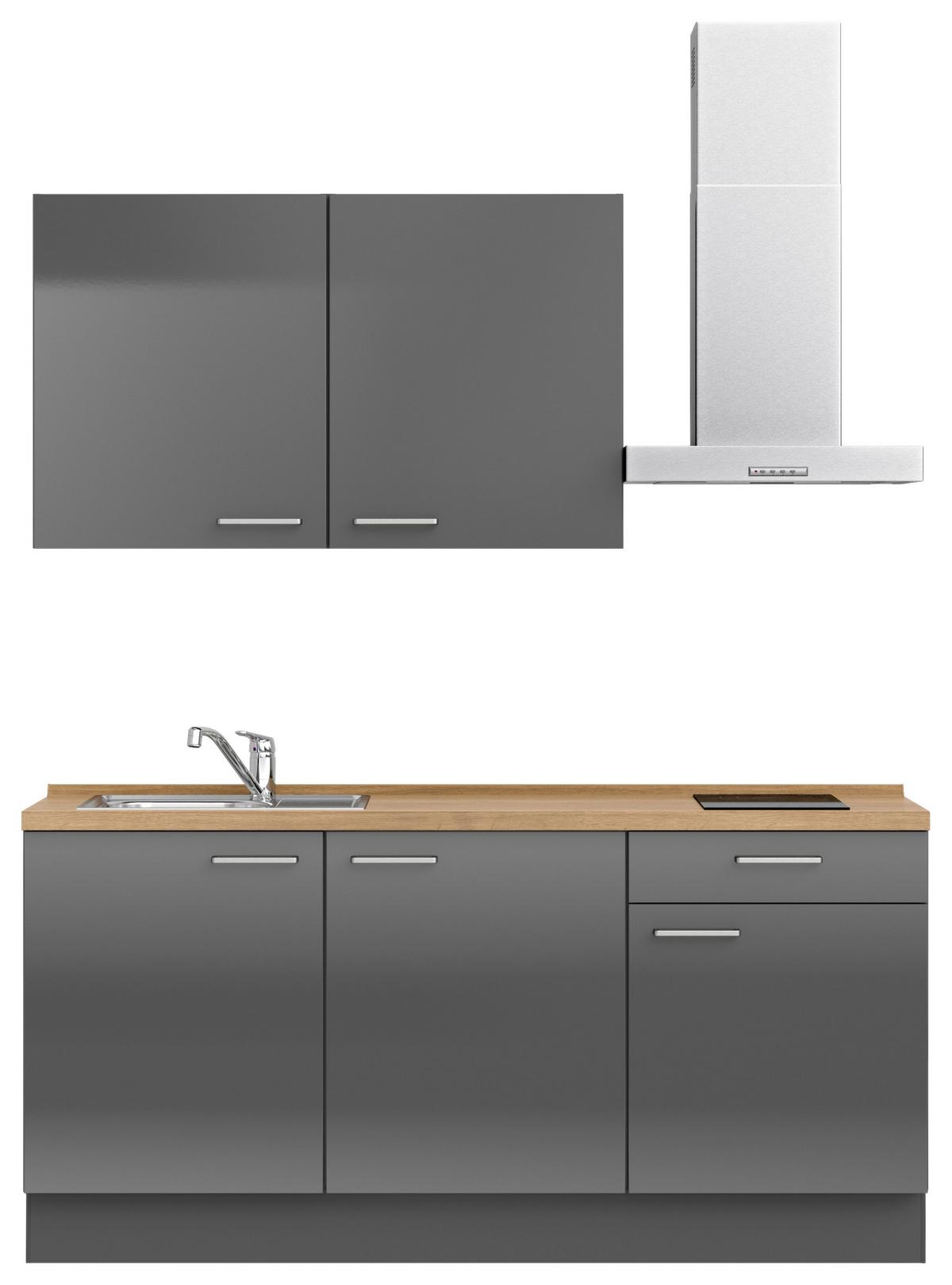 Küchenblock Flash Low m. Geräten Schieferfarben - Schieferfarben/Edelstahlfarben, MODERN, Holzwerkstoff/Metall (180cm) - Nobilia
