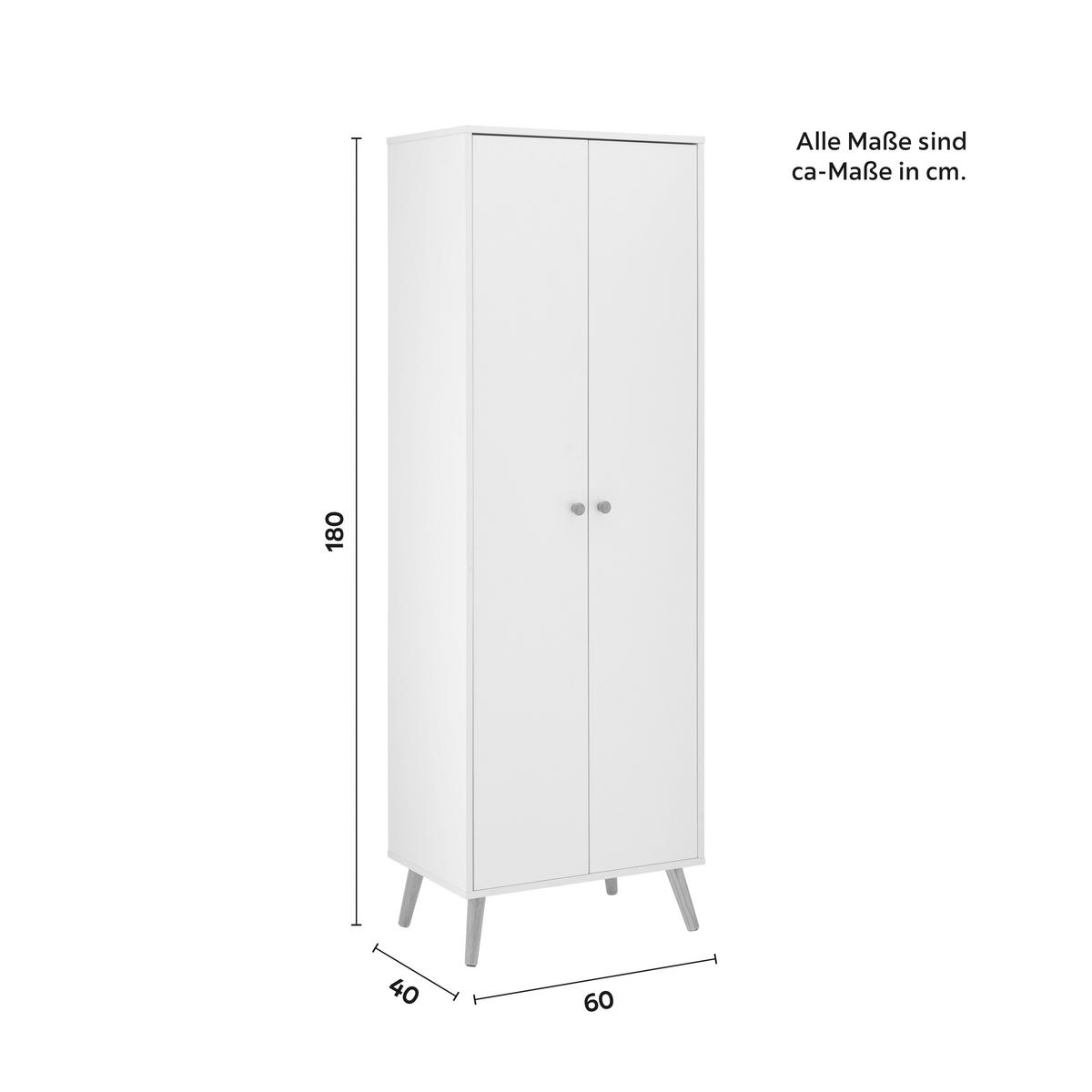 DREHTÜRENSCHRANK in Weiss "Ludo" - Weiss/Naturfarben, Modern, Holz/Metall (60/180/40cm) - Bessagi Home