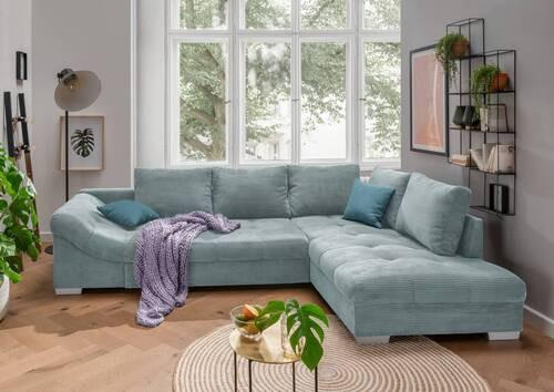Wohnlandschaft Alvito Hellblau Cord - Silberfarben/Petrol, Design, Holz/Textil (298/202cm) - MID.YOU