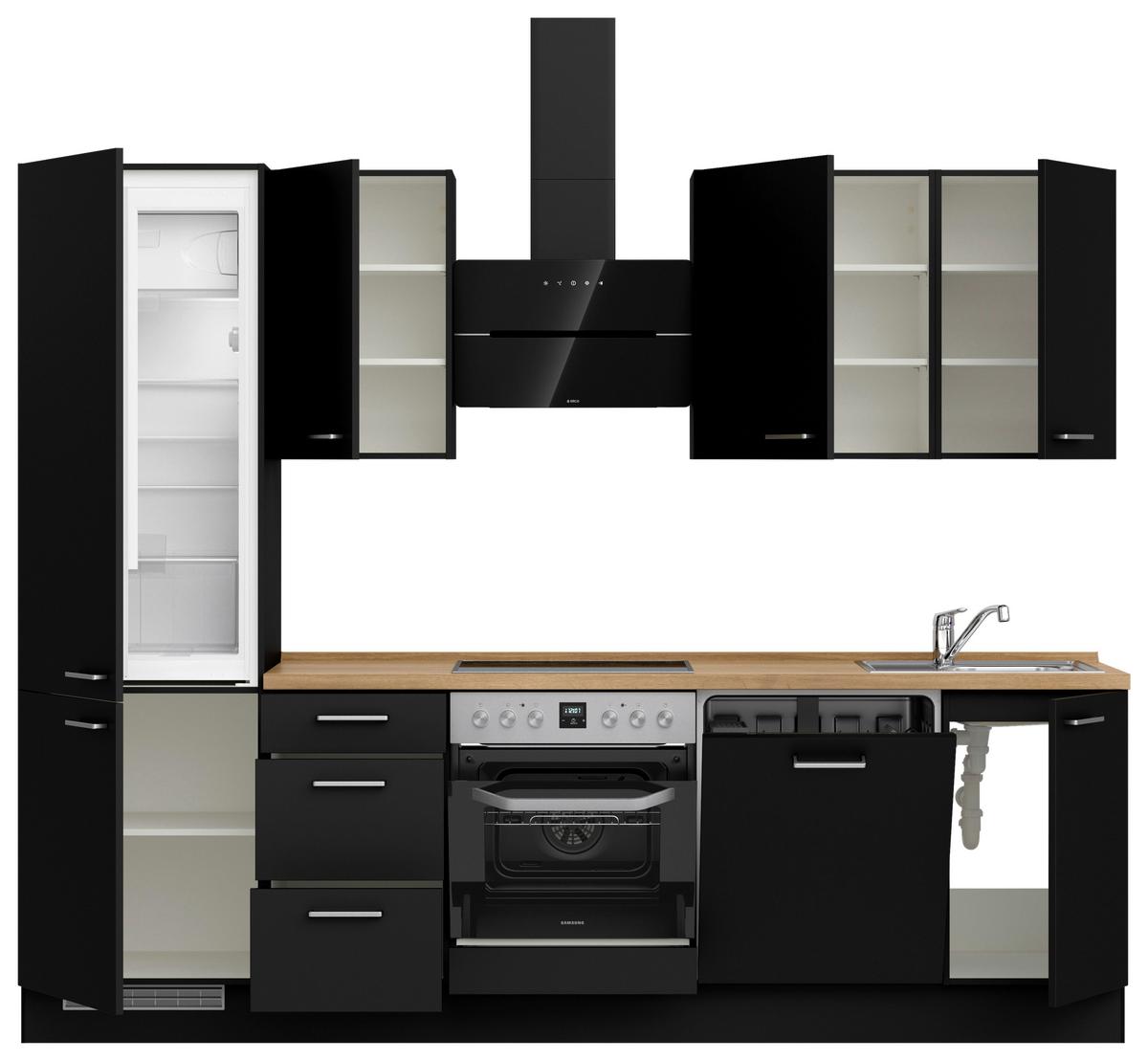 Küchenblock Touch High m. Geräten Schwarz - Edelstahlfarben/Eichefarben, MODERN, Holzwerkstoff/Metall (270cm) - Nobilia