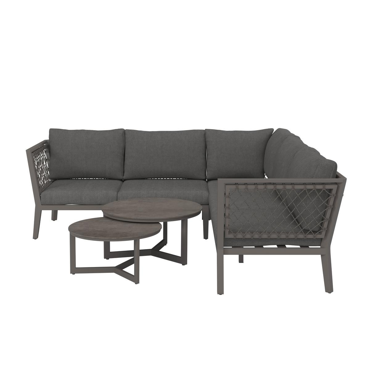 Loungegarnitur Malou Dunkel grau Textil/Metall - Dunkelgrau/Anthrazit, Modern, Textil/Stein (218/68/76,5cm) - Bessagi Garden