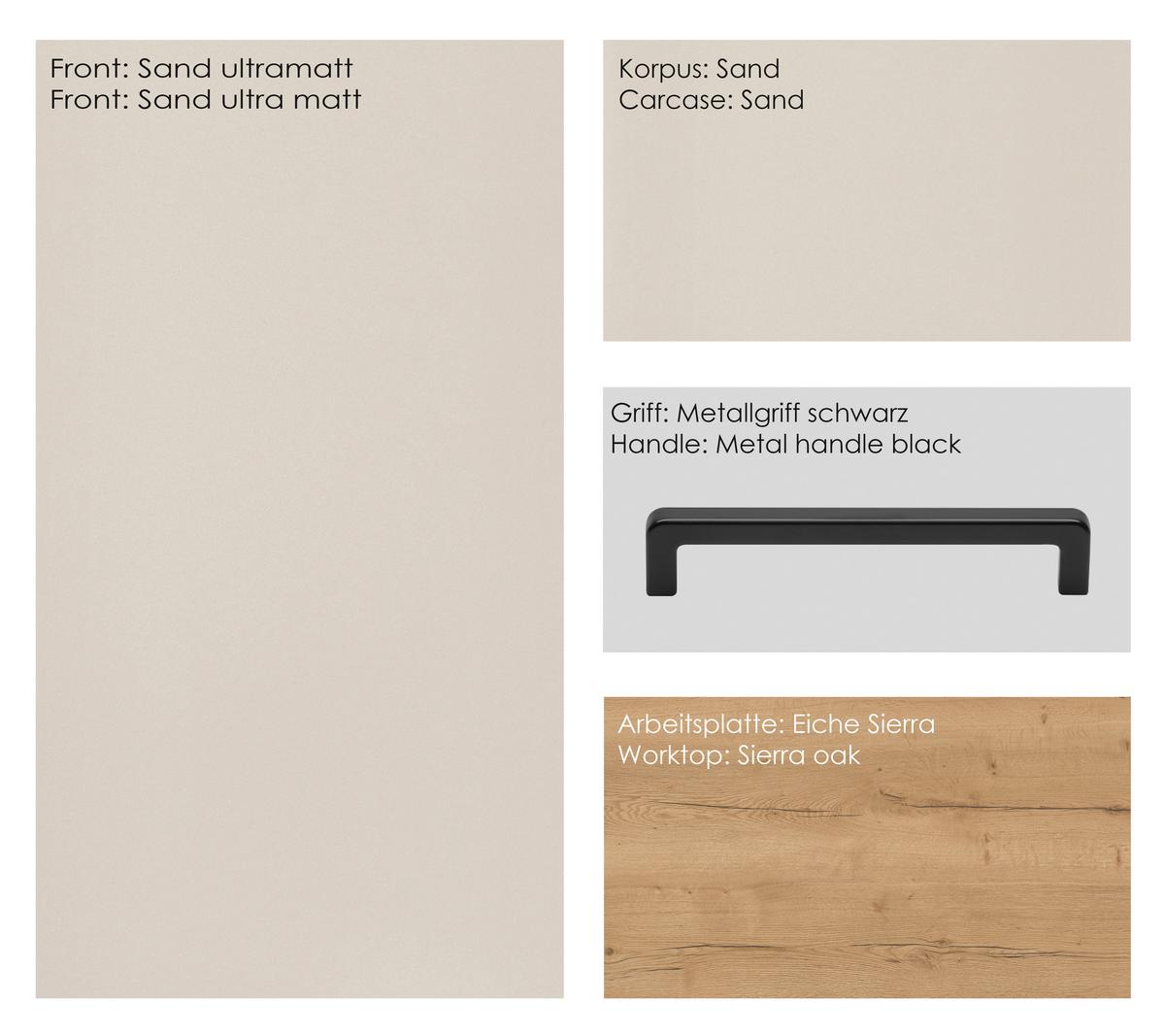 Küchenblock Easytouch High m. Geräten Sandfarben - Sandfarben/Eichefarben, MODERN, Holzwerkstoff/Metall (180cm) - Nobilia