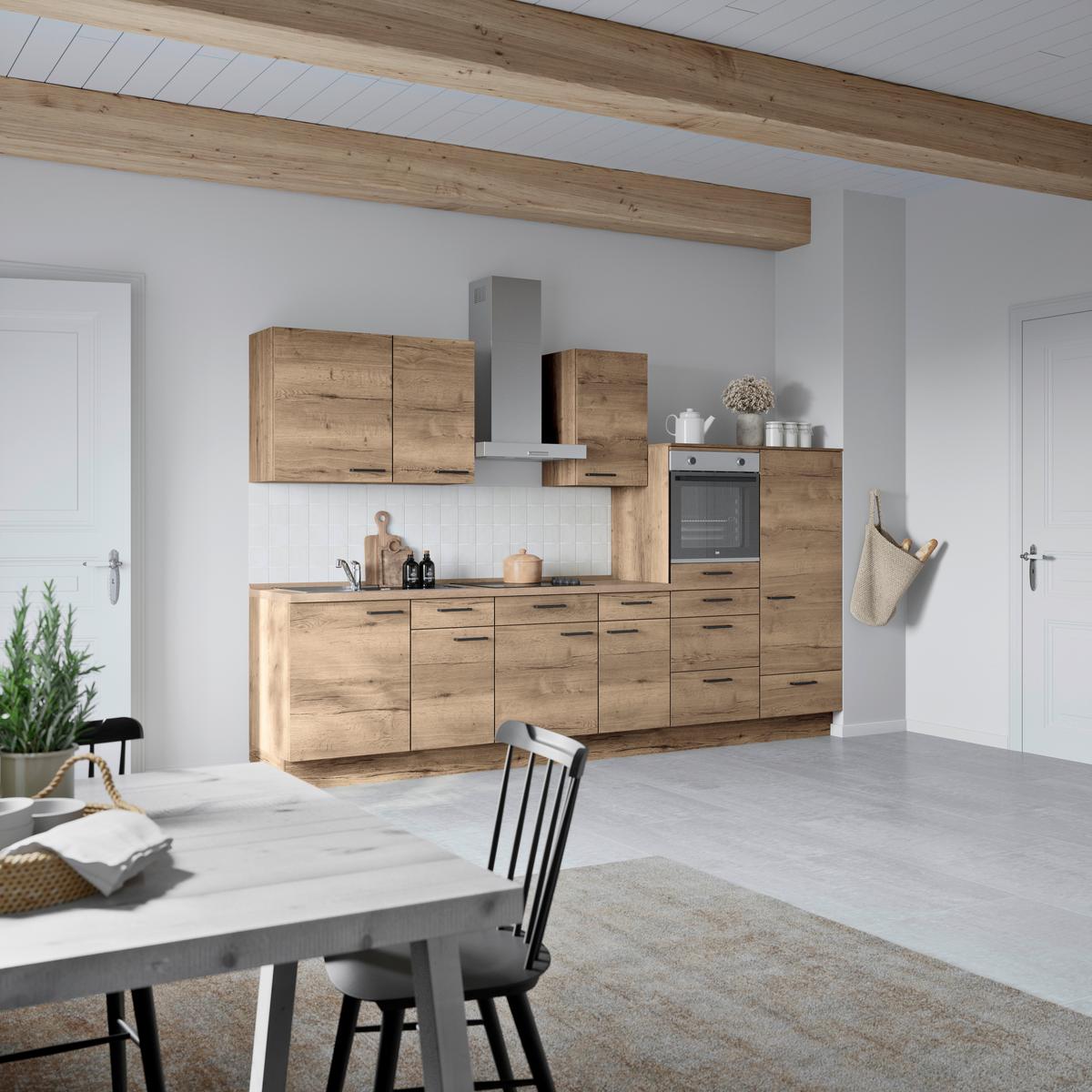 Küchenblock Structura Low m. Geräten Eiche dunkel - Eiche dunkel/Eichefarben, MODERN, Holzwerkstoff/Metall (330cm) - Nobilia