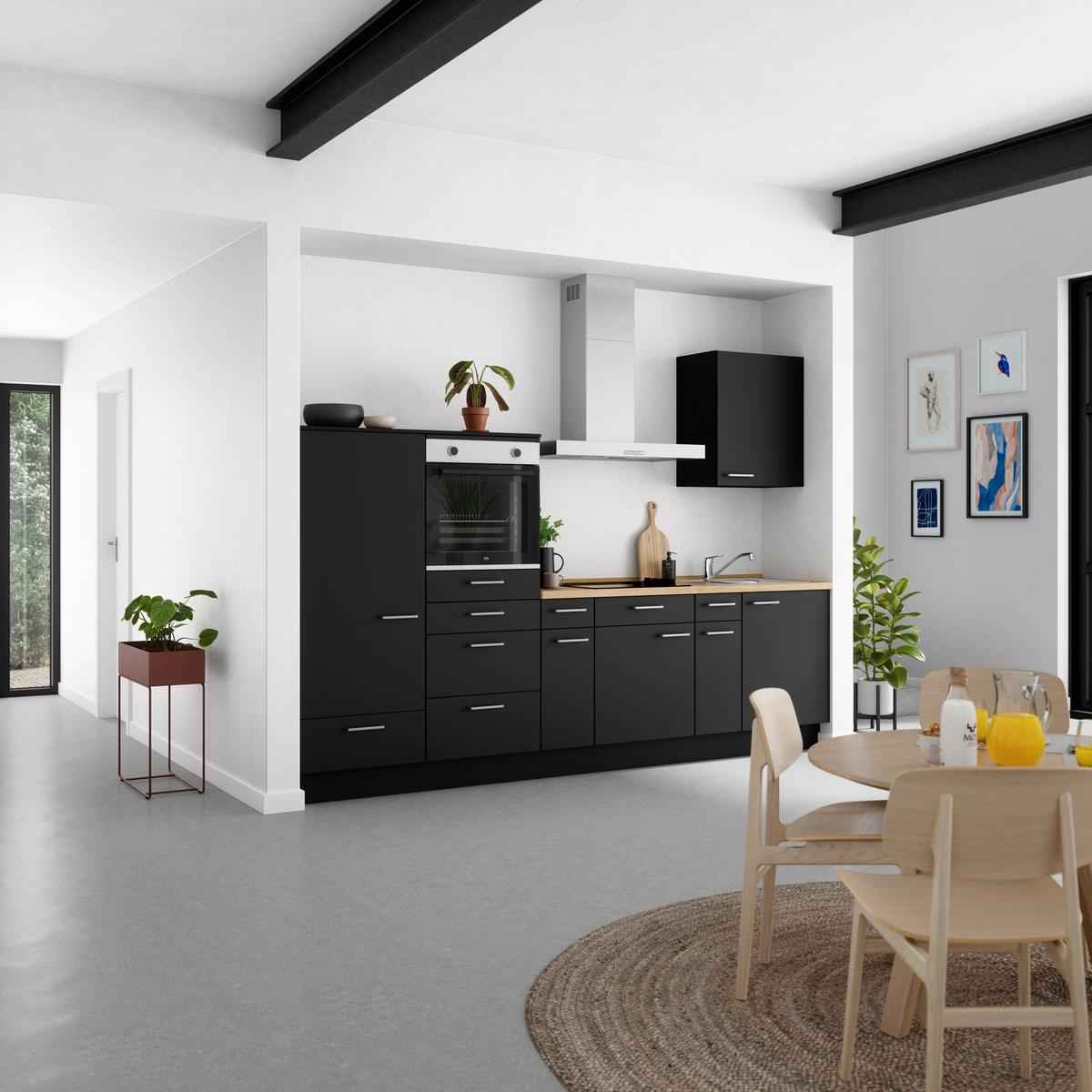 Küchenblock Touch Low m. Geräten Grau - Edelstahlfarben/Eichefarben, MODERN, Holzwerkstoff/Metall (300cm) - Nobilia