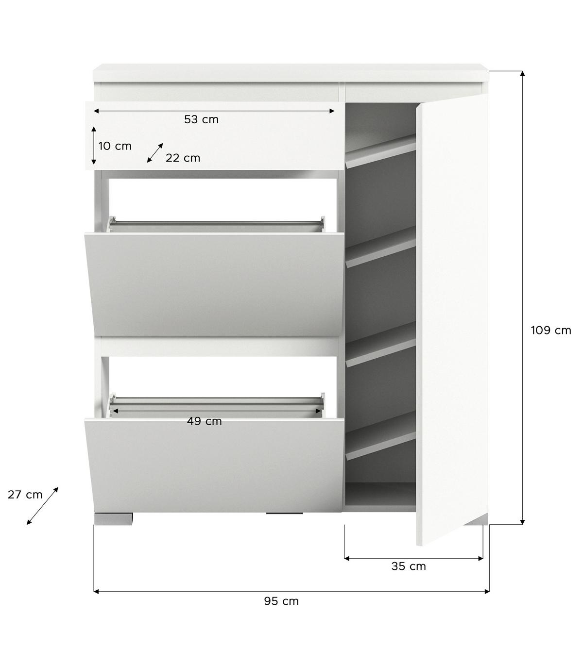 Schuhschrank Shoelove Weiß - Silberfarben/Weiß, MODERN, Holzwerkstoff (95/109/27cm)