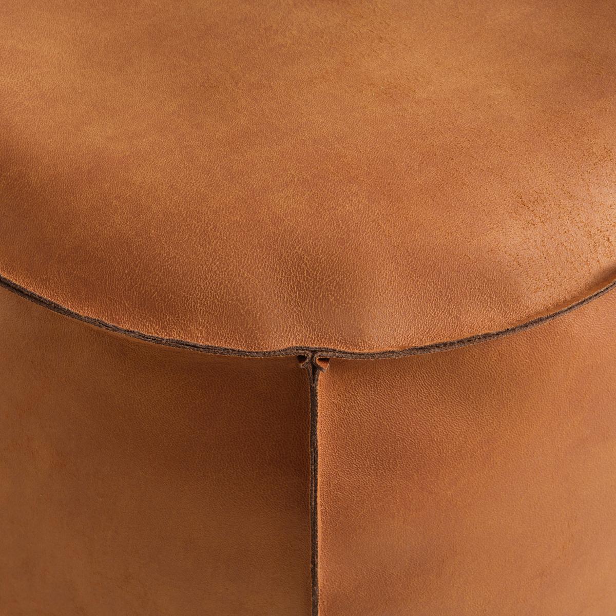 Hocker Falun II Lederlook ⌀ ca. 60cm - Haselnussfarben, Modern, Textil (60/36cm) - Mömax