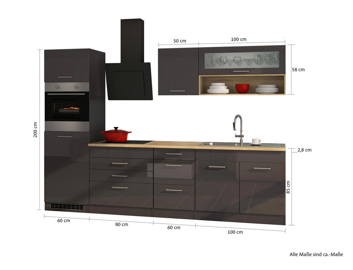 Küchenleerblock Mailand o. Geräte Graphitfarben - Silberfarben/Graphitfarben, MODERN, Holzwerkstoff/Metall (290cm) - Held