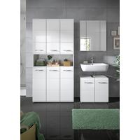 Badezimmer Ice 3-tlg. ca. 150 cm Weiß - Weiß Hochglanz/Silberfarben, MODERN, Holzwerkstoff/Kunststoff (150cm) - MID.YOU