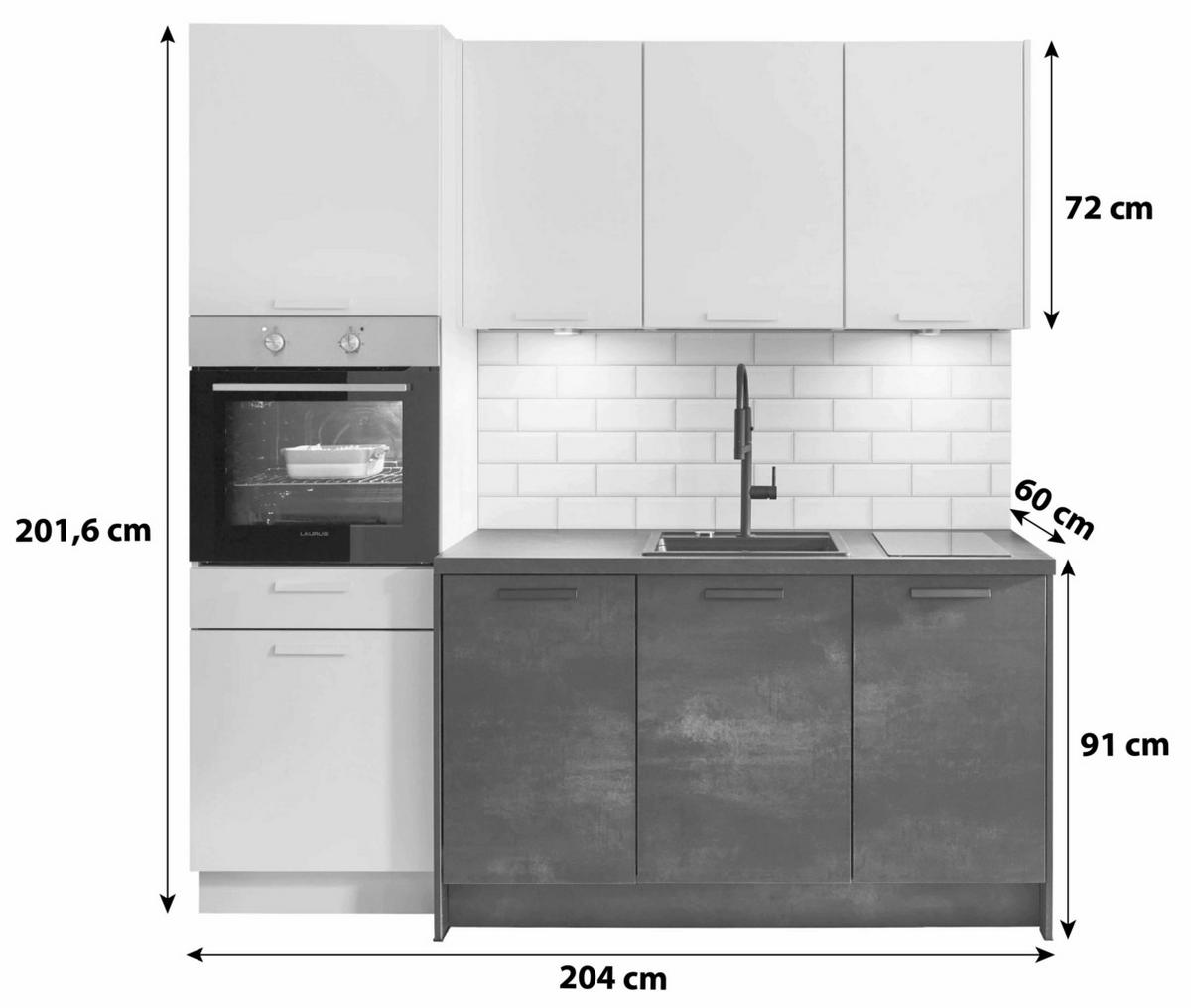 Kuhinjski Blok Touch/laser - črna/bela, Trendi, kovina/leseni material (204cm) - Nobilia