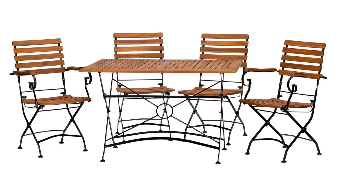 Gartengarnitur Lindau Metall/Holz 5-tlg. - Anthrazit/Akaziefarben, Basics, Holz/Metall (120/75/80cm) - Gardenson